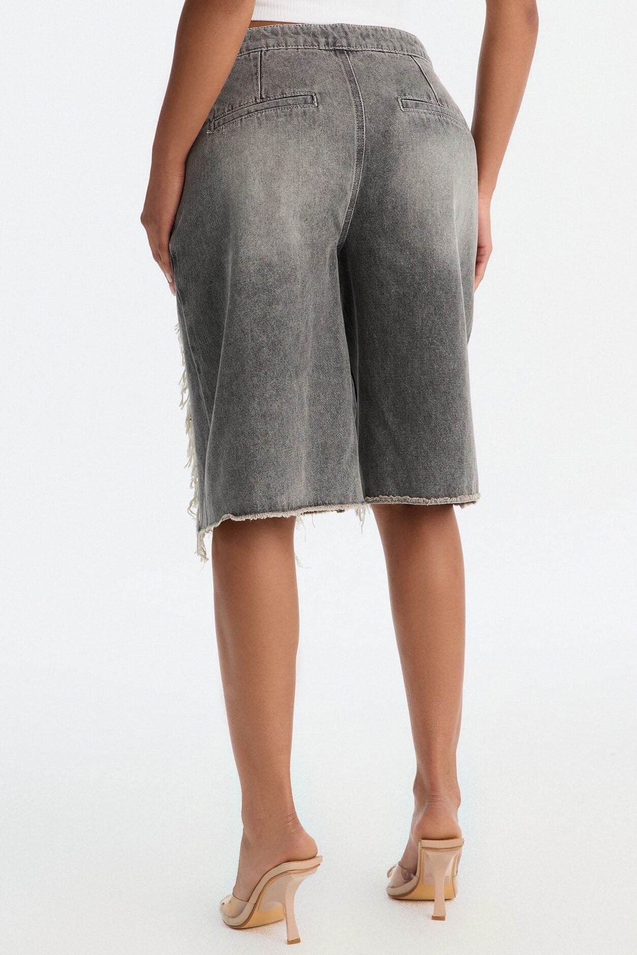 The Way It Goes Lace Detail Denim Jorts - Grey image 4