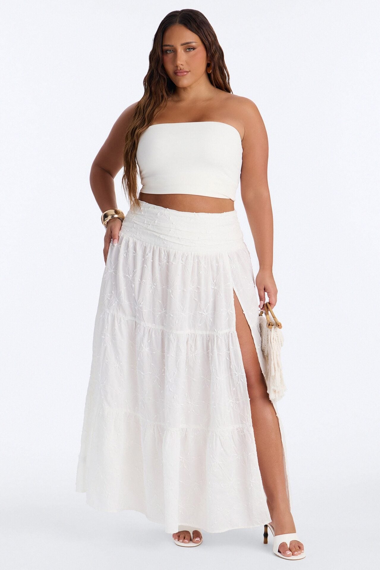 Maisie Floral Embroidered Maxi Skirt - White image 1