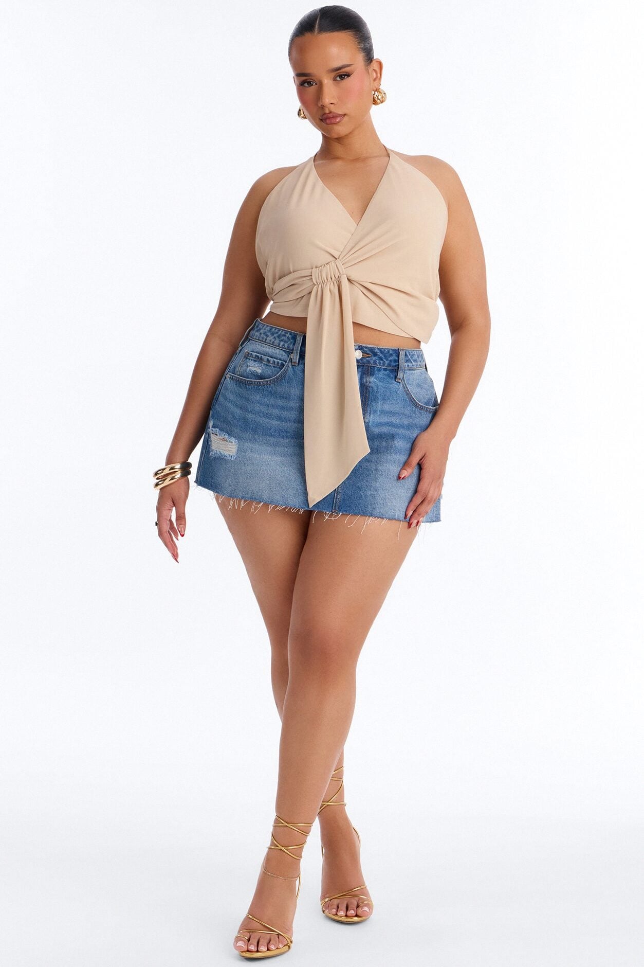 On My Terms Surplice Neck Chiffon Halter Top - Cream image 1
