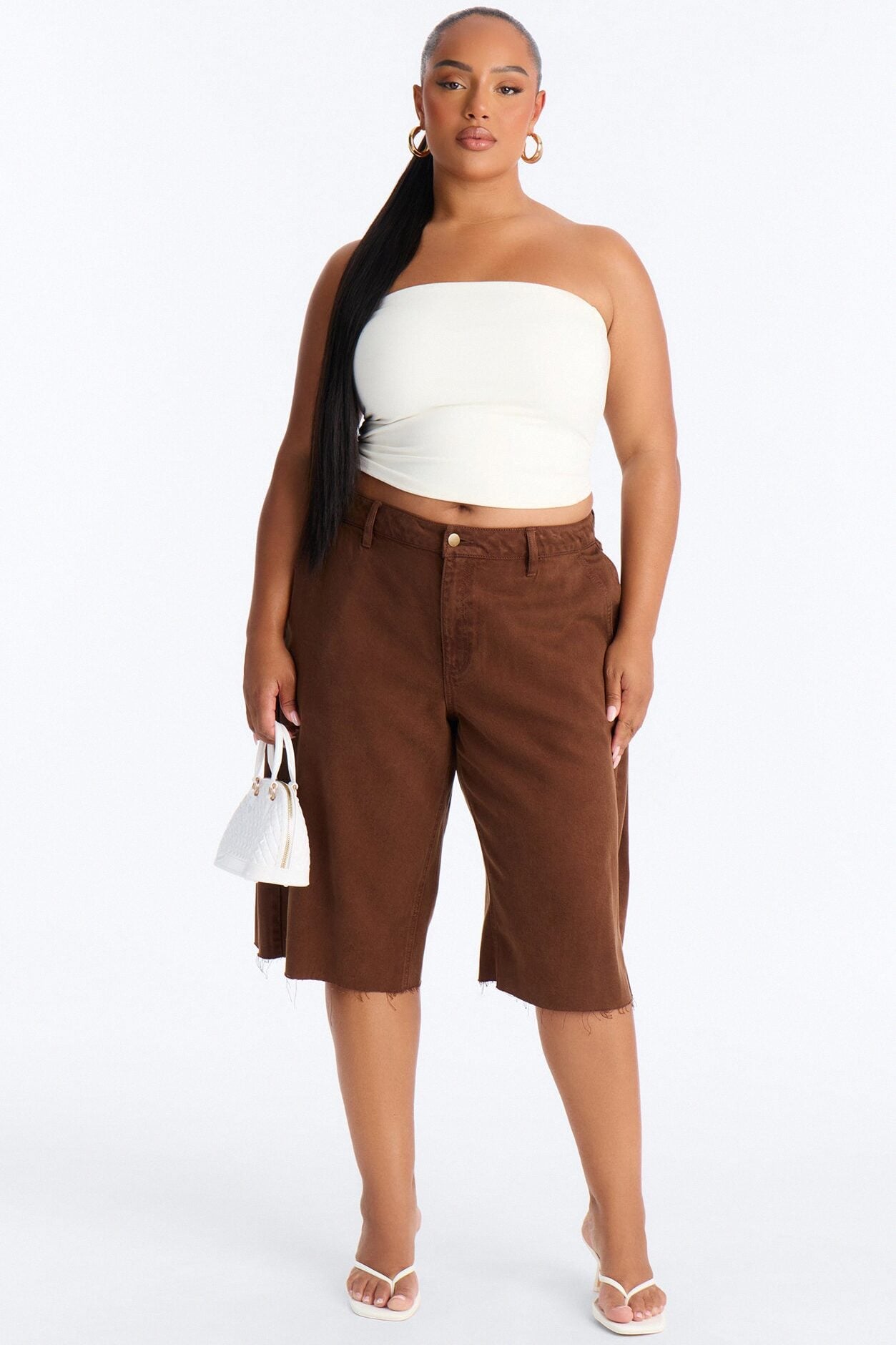 Caroline Twill Side Pleat Low Rise Bermuda Short - Brown image 1