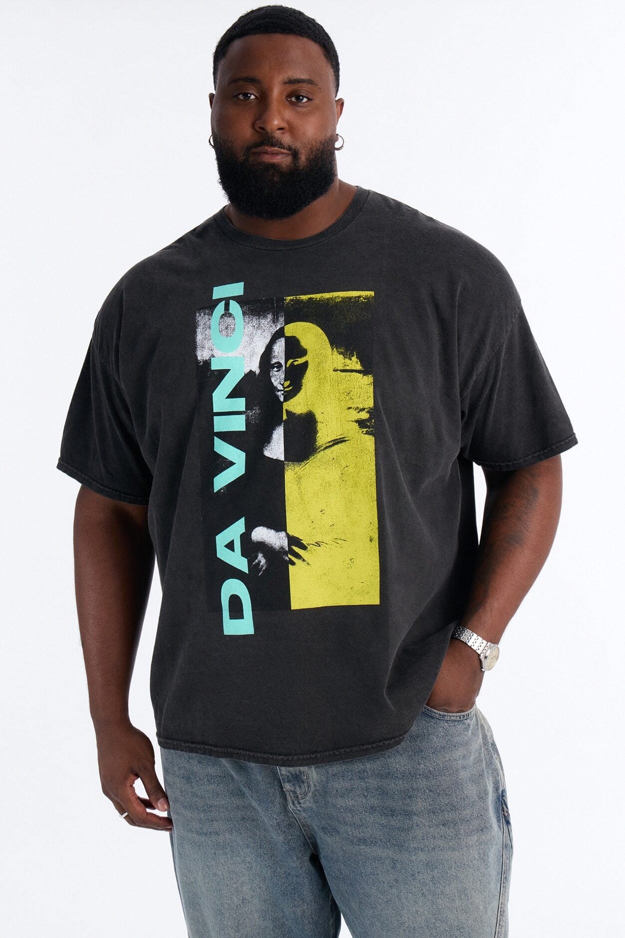 Leonardo Da Vinci Mona Lisa Vintage Short Sleeve Tee - Black image 1