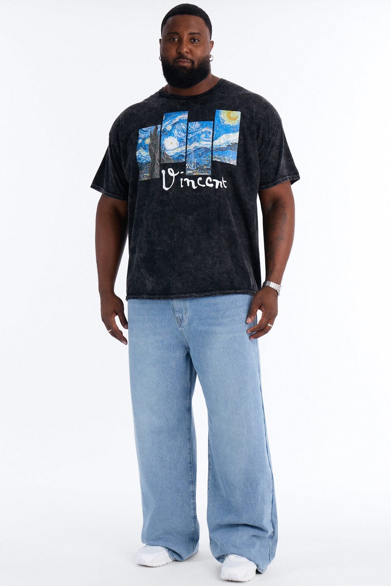 Vincent Van Gogh Night Sky Vintage Short Sleeve Tee - Black image 1