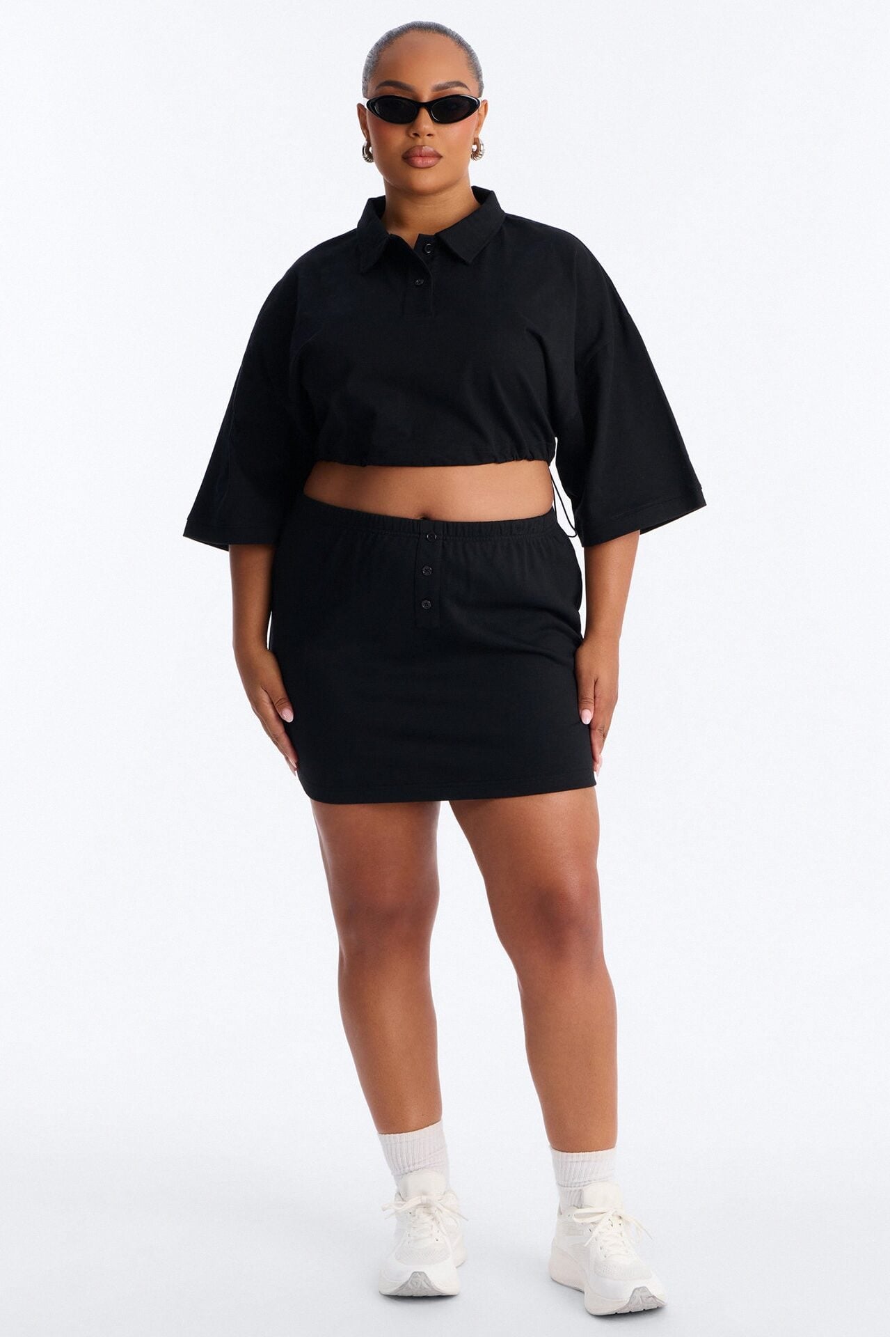 Bella French Terry Mini Skirt Set - Black image 1