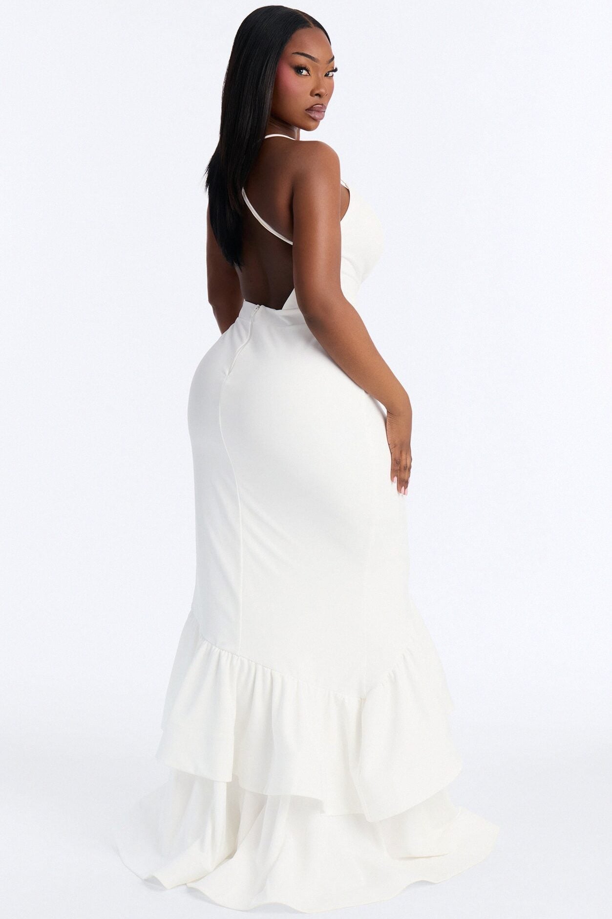 Selene Deep Neckline Ruffle Gown - Ivory image 1