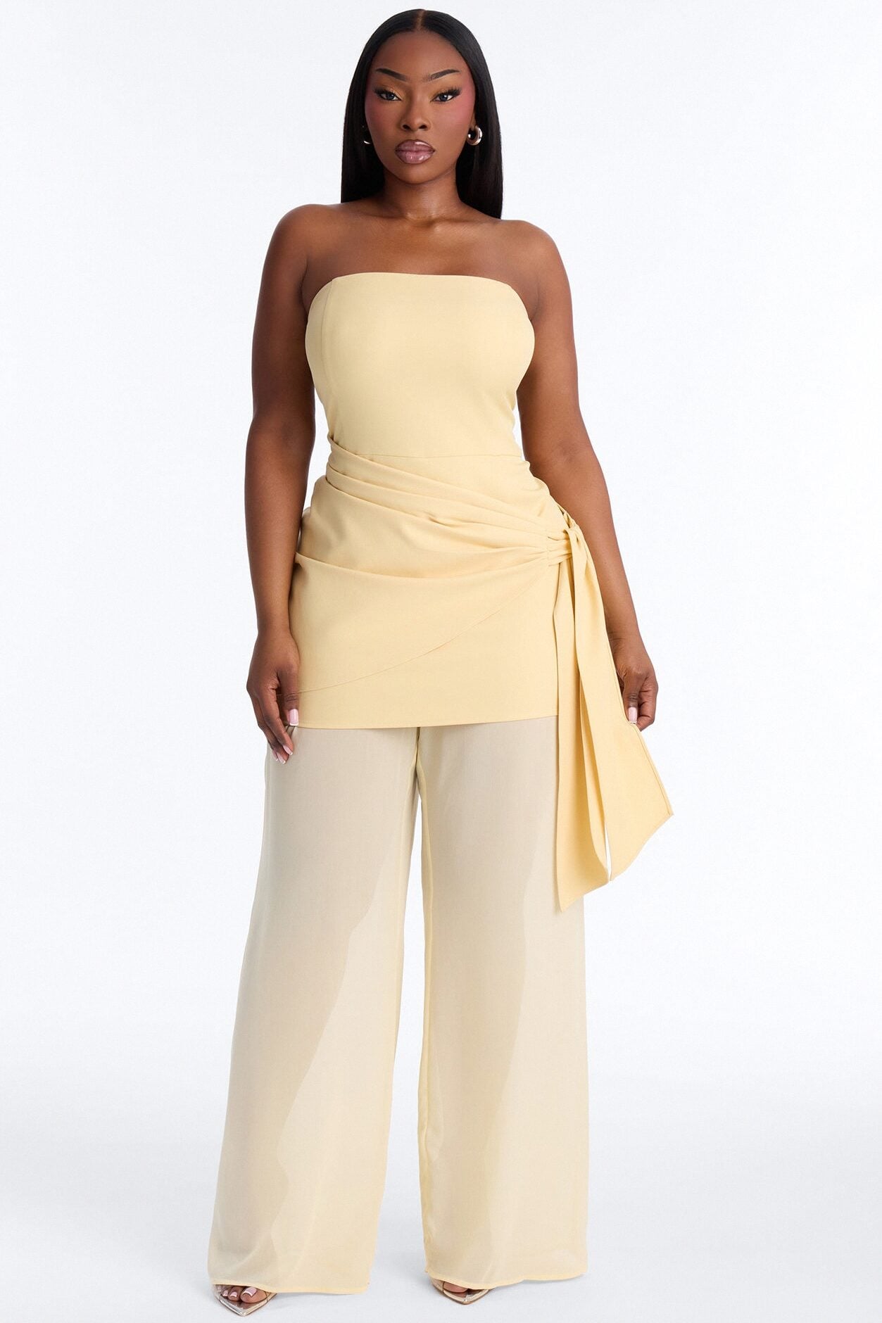 Willow Sheer Draped Jumpsuit - Yellow image 1