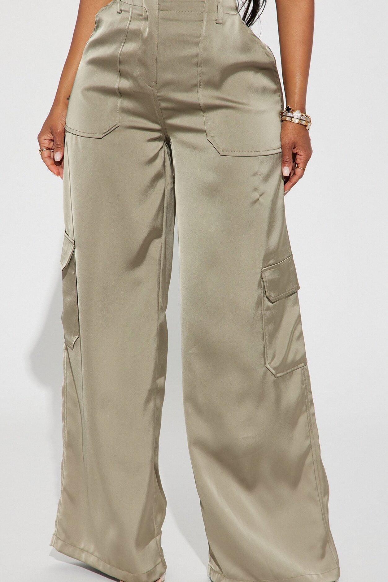 Pretty Girl Satin Cargo Pant - Olive image 5