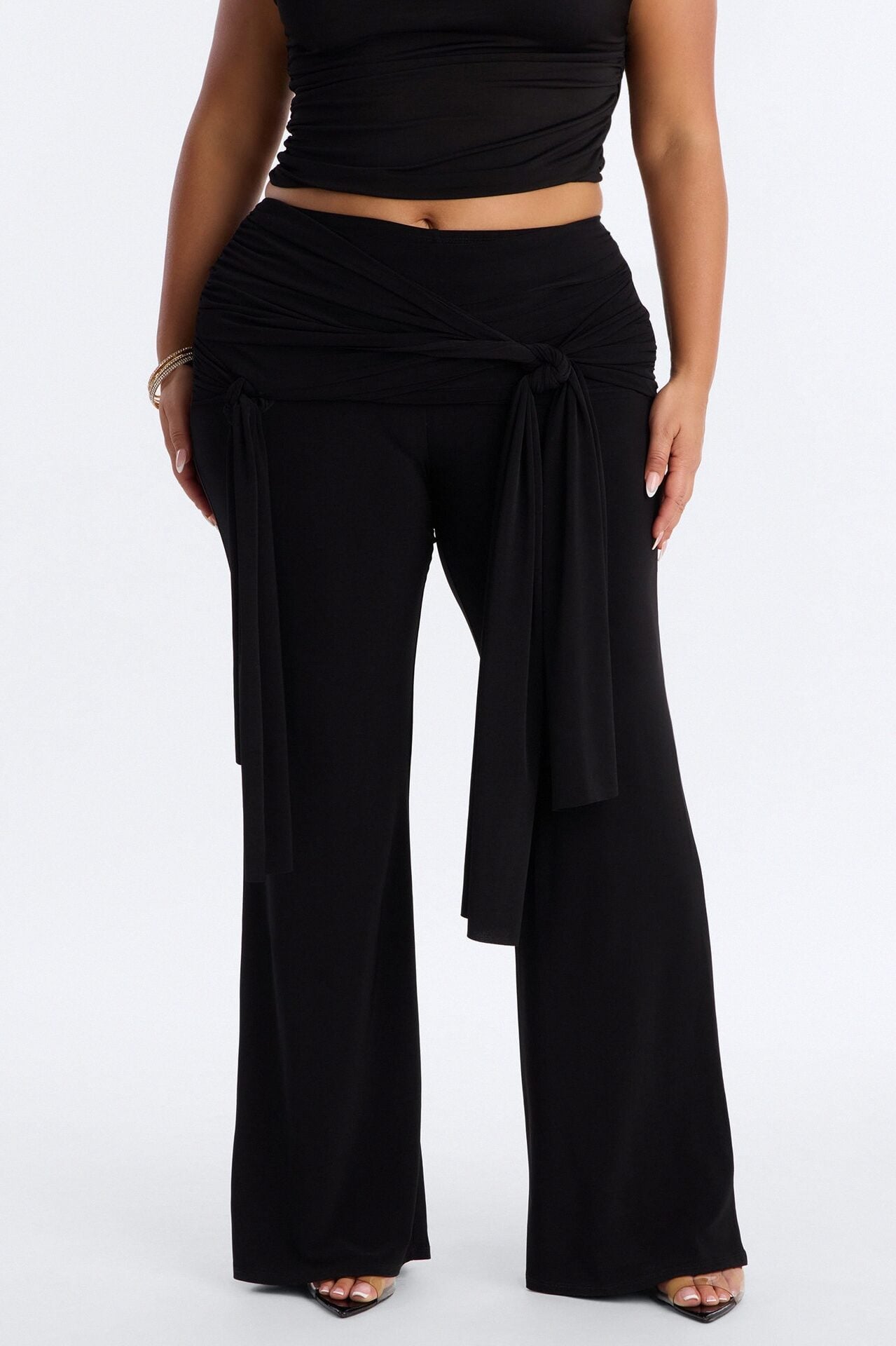 Sakura High Rise Tie Waist Flare Pants - Black image 1