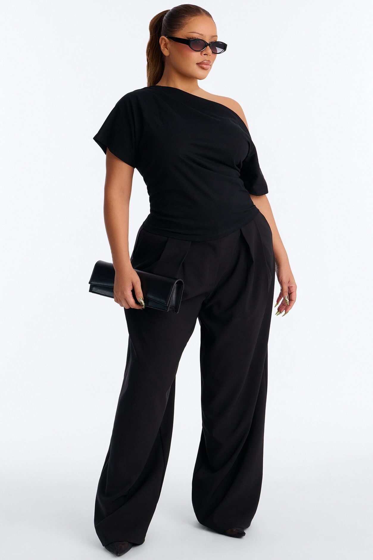 City Lounge Off Shoulder Short Sleeve T-Shirt - Black image 1