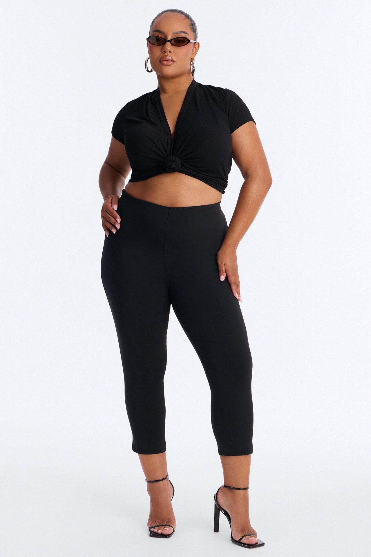 Selena Textured Knot Short Sleeve Top - Black image 1