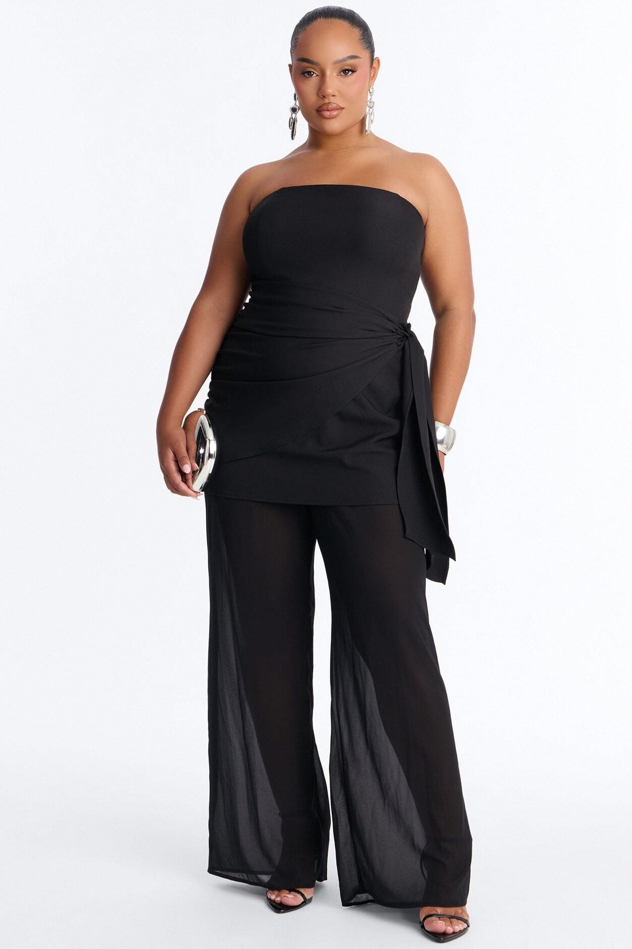 Willow Sheer Draped Jumpsuit - Black image 1