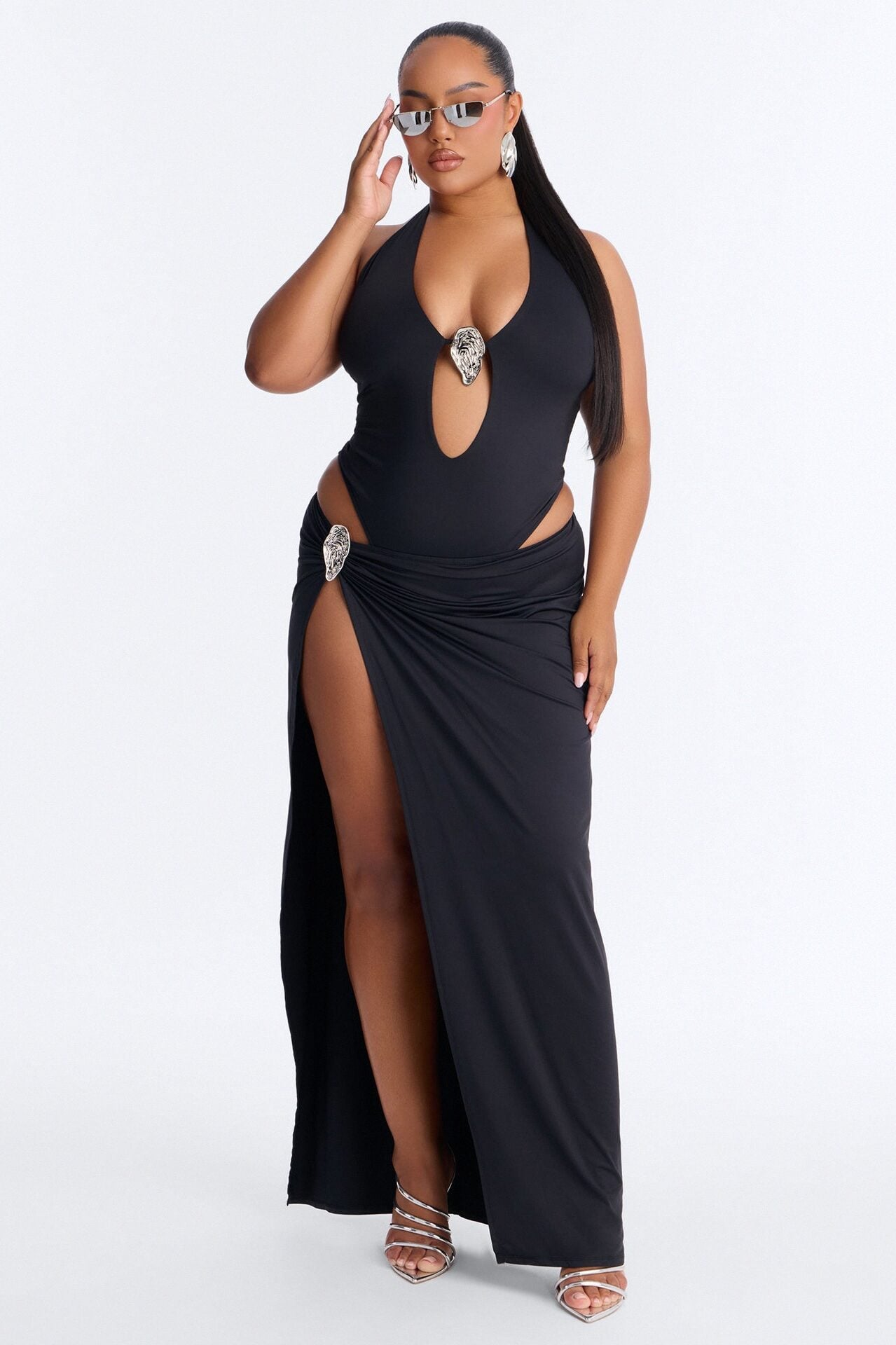 Midnight Goddess Bodysuit Skirt Set - Black image 1