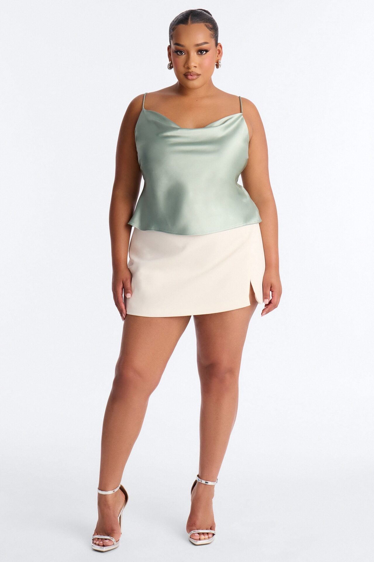 Barely There Cowl Neck Satin Cami Top - Sage image 1