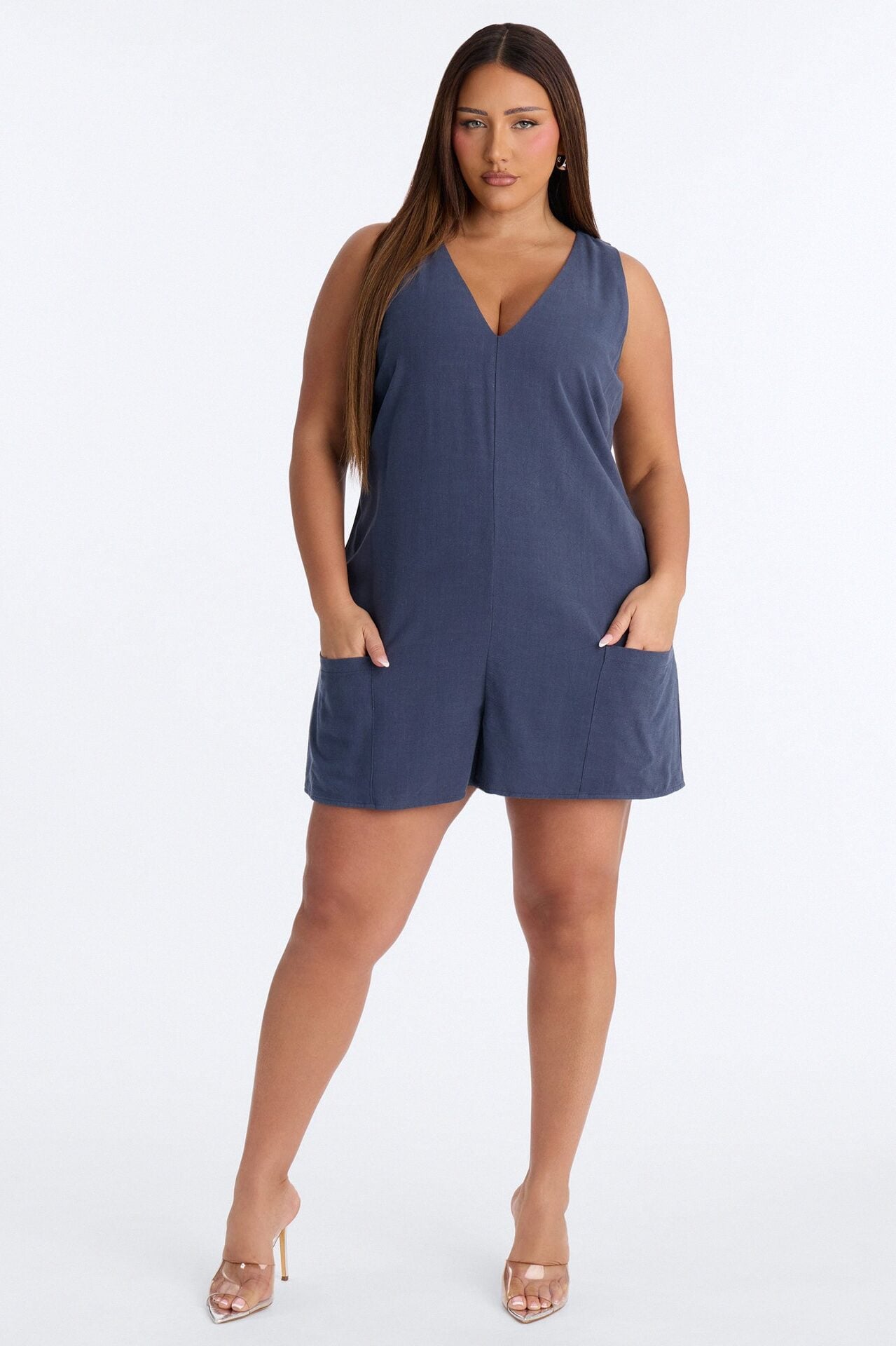 Karli Linen Sleeveless Romper - Navy image 1