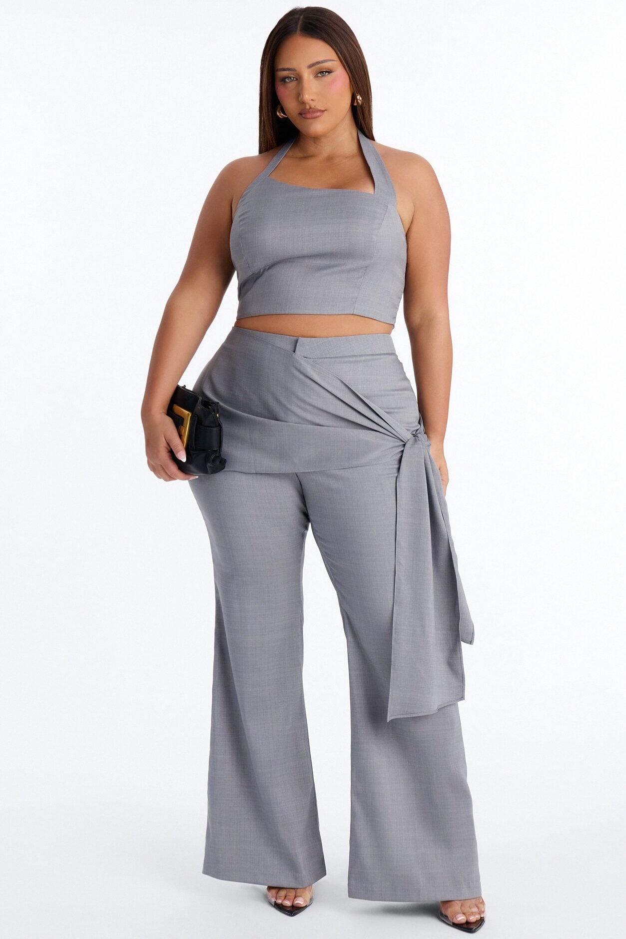 Lennon Asymmetrical Wrap Trouser Set - Grey image 1