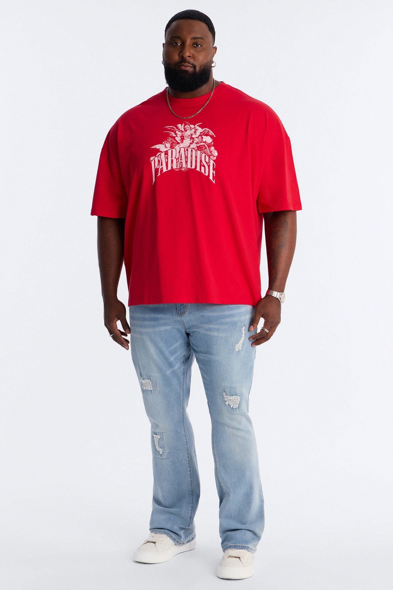 Paradise Flight To Heaven Heavy Weight Oversized Short Sleeve Tee - Red image 1
