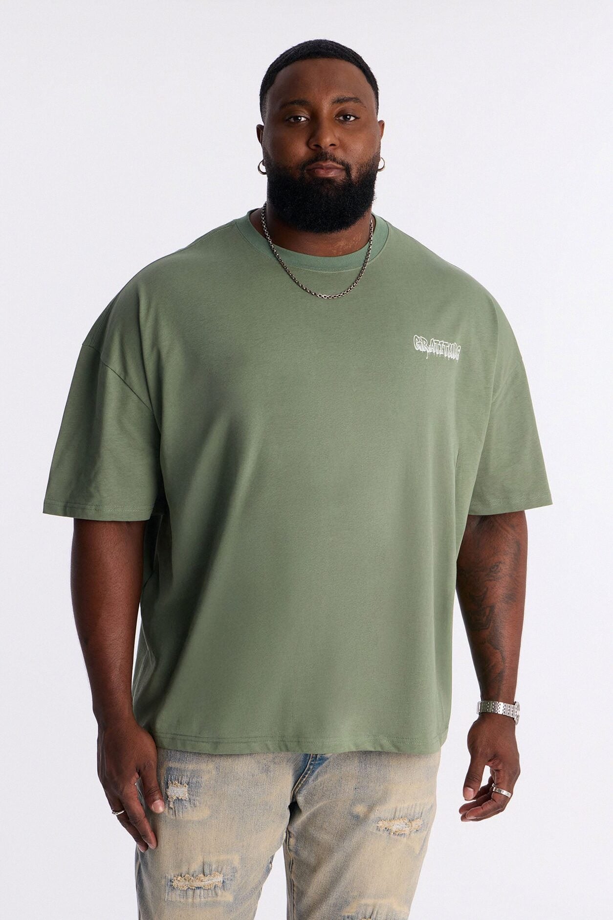 Gratitude Heavy Weight Oversized Short Sleeve Tee - Olive image 7