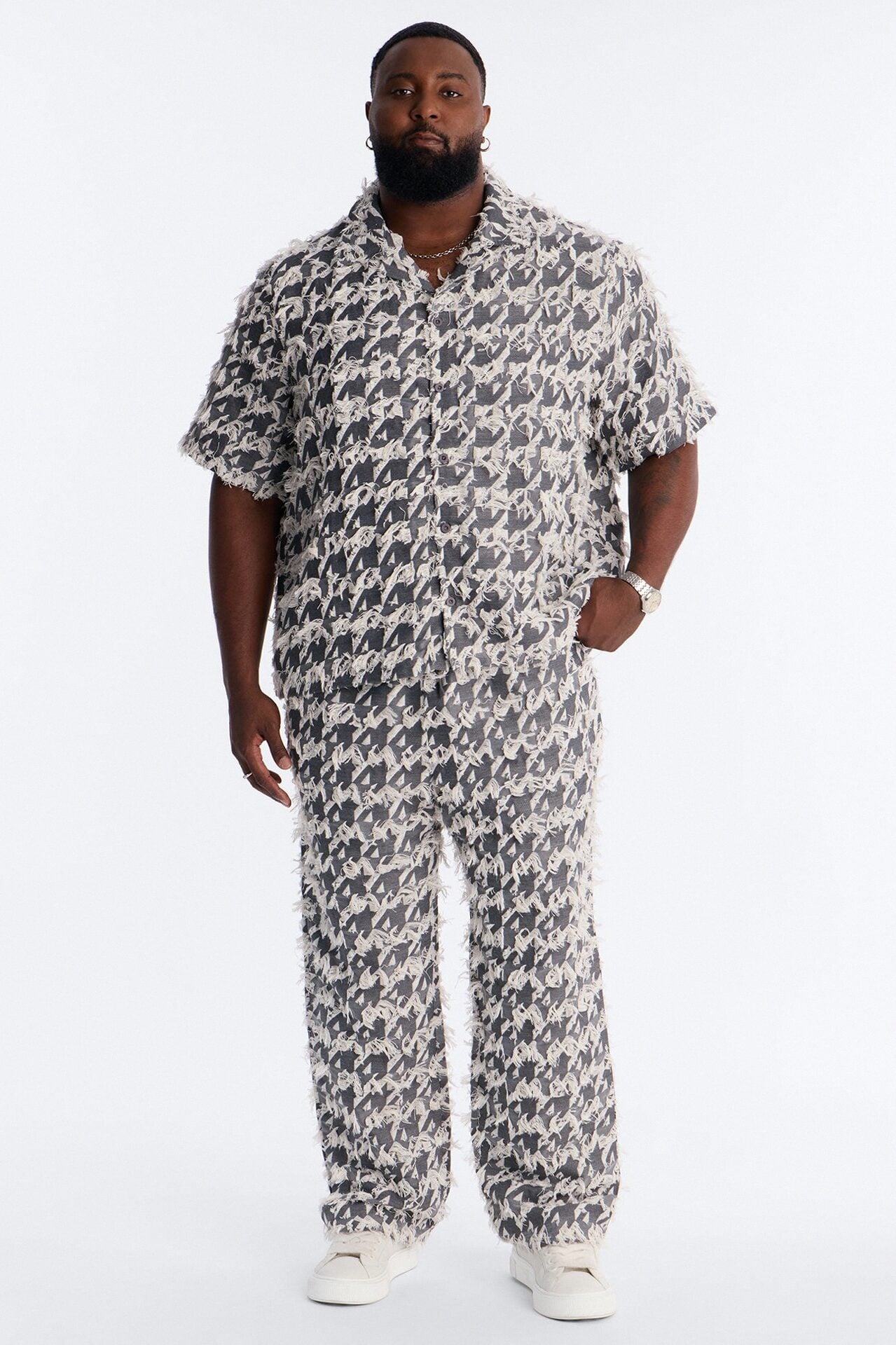 Straight Houndstooth Nomad Pant - Grey image 1