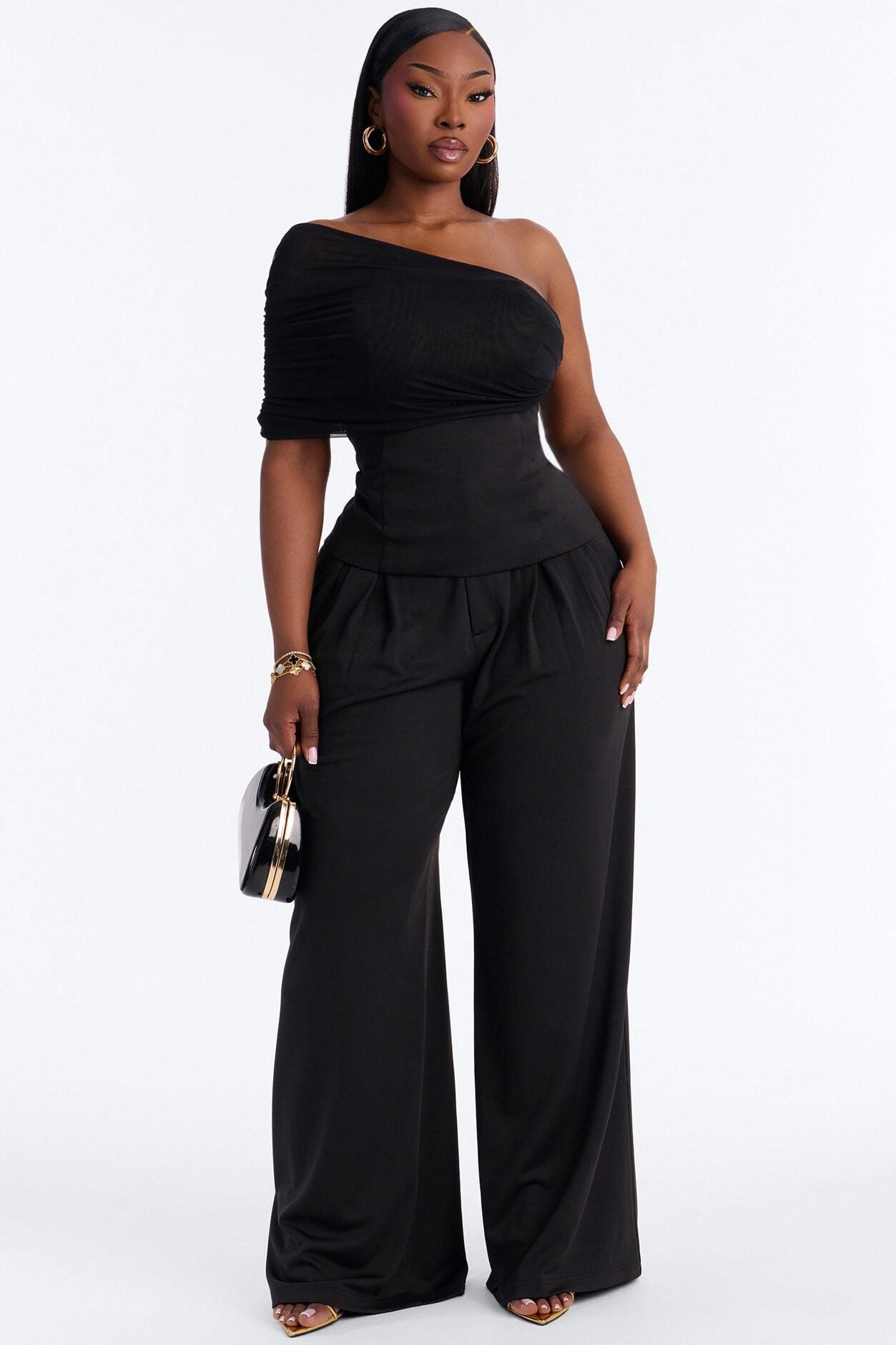 Diana One Shoulder Pant Set - Black image 1
