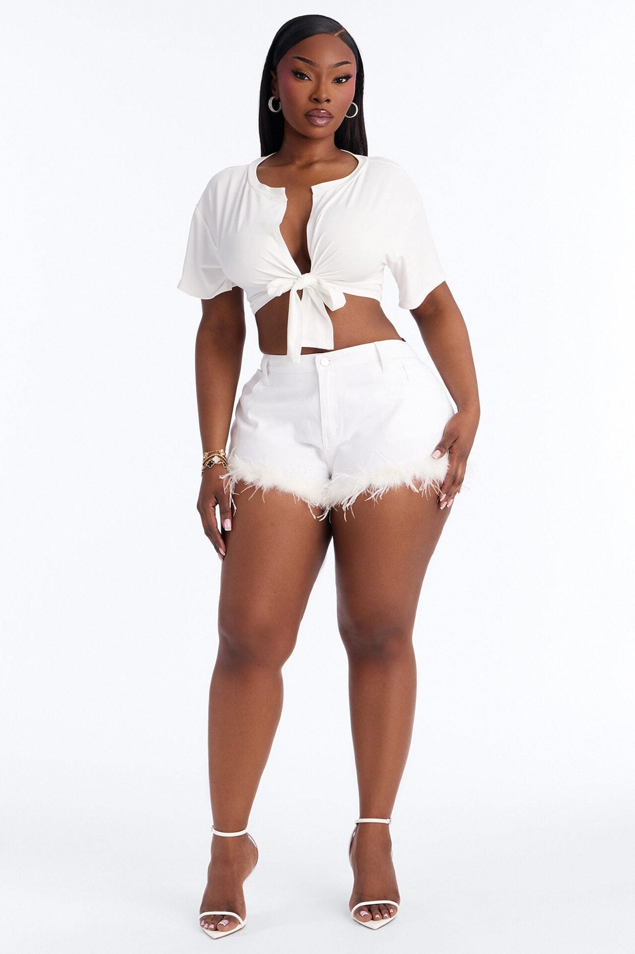 Nessa Twill Low Rise Feather Trim Micro Short - White image 1