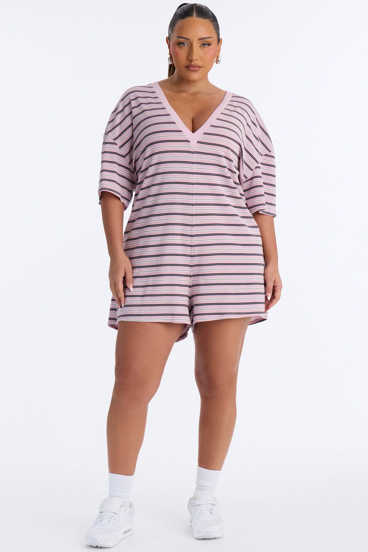 Throw Her On Striped Romper - Pink image 1