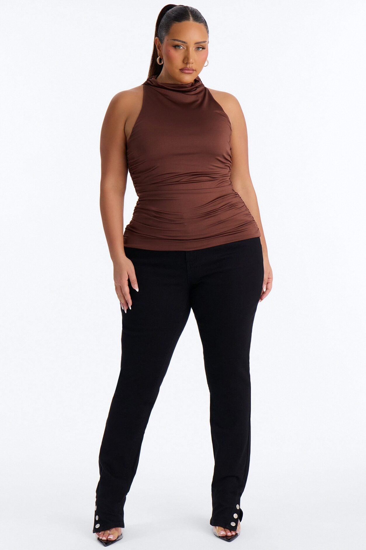 Eliana High Neck Top - Brown image 1