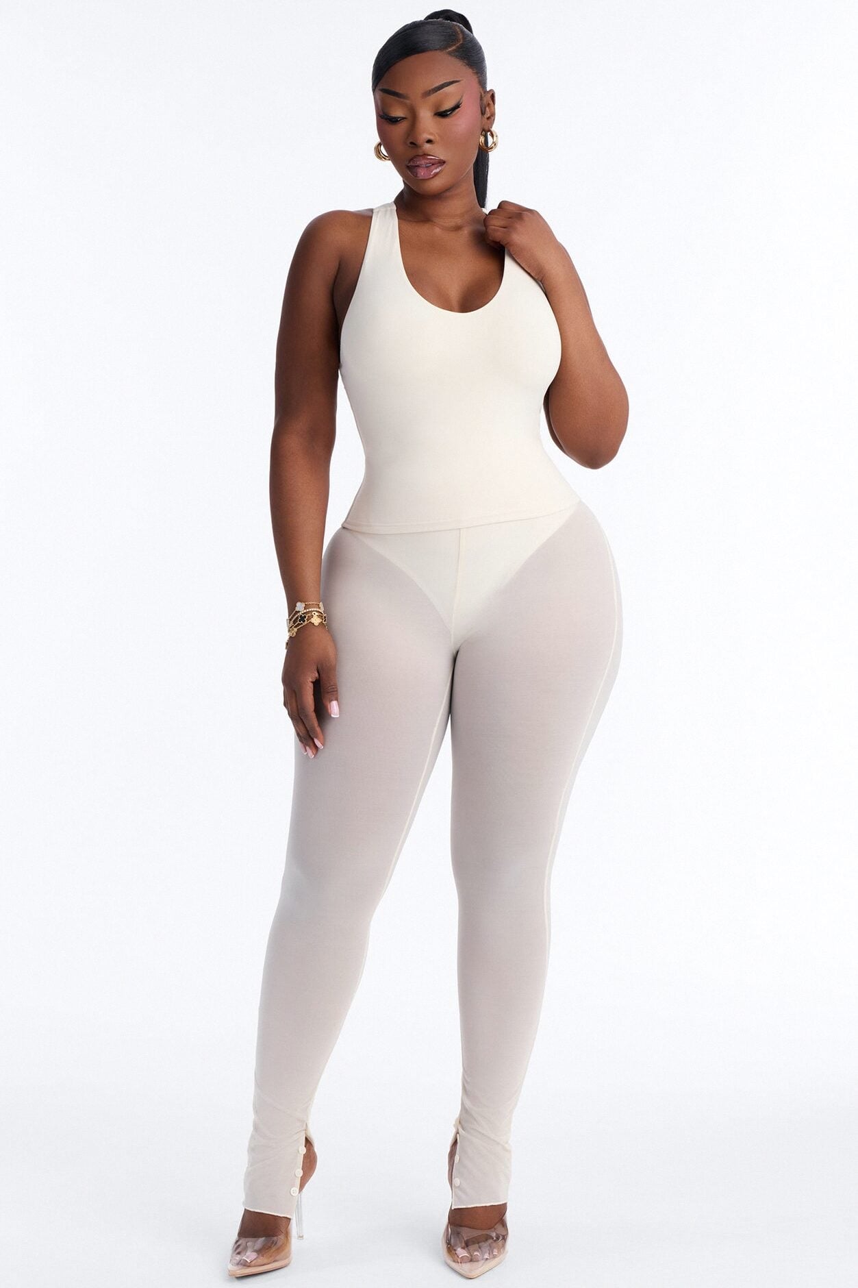 Second Skin Double Lined U Neck Racerback Top - Bone image 1
