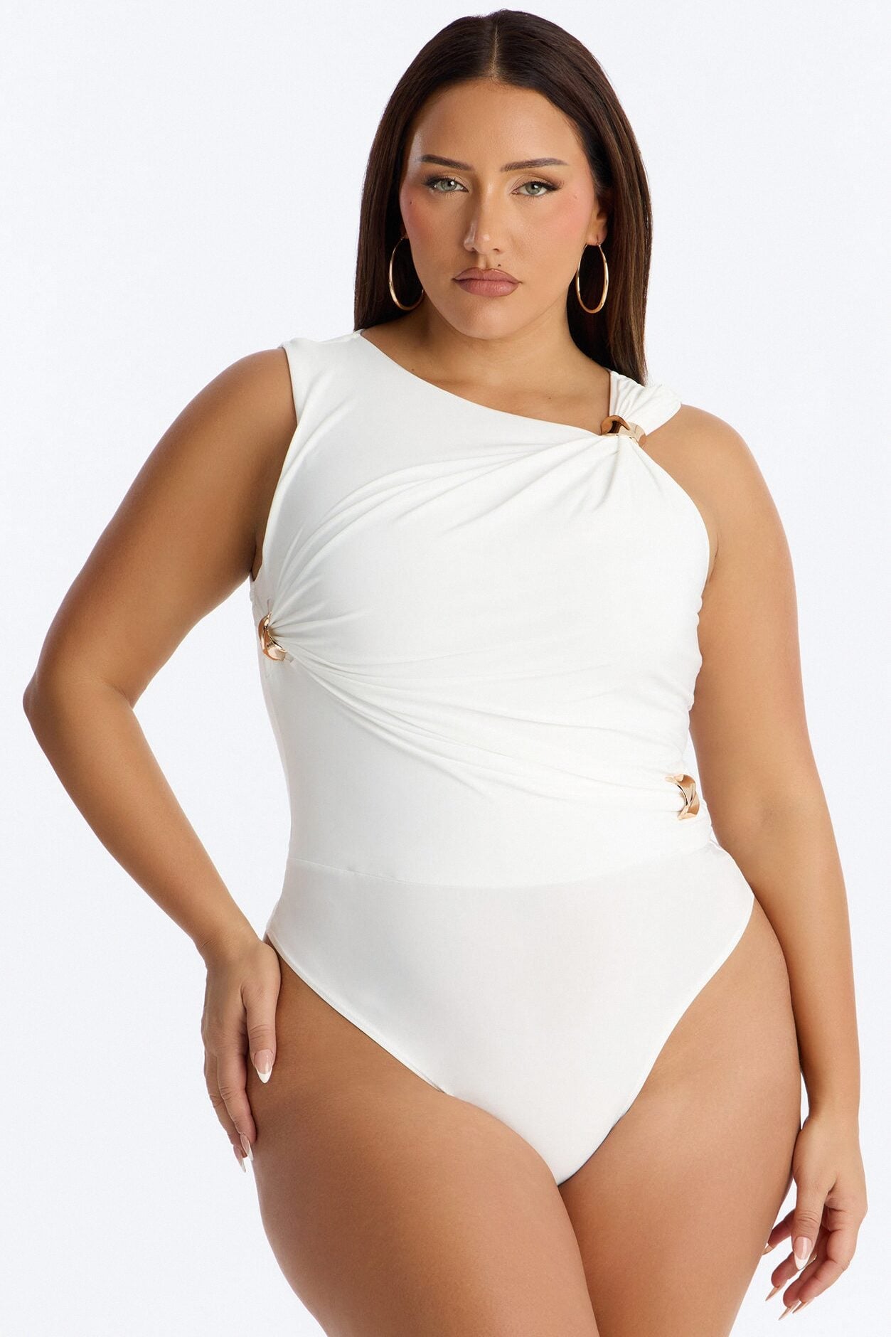Portofino Waters Hardware Ruched Bodysuit - White image 1