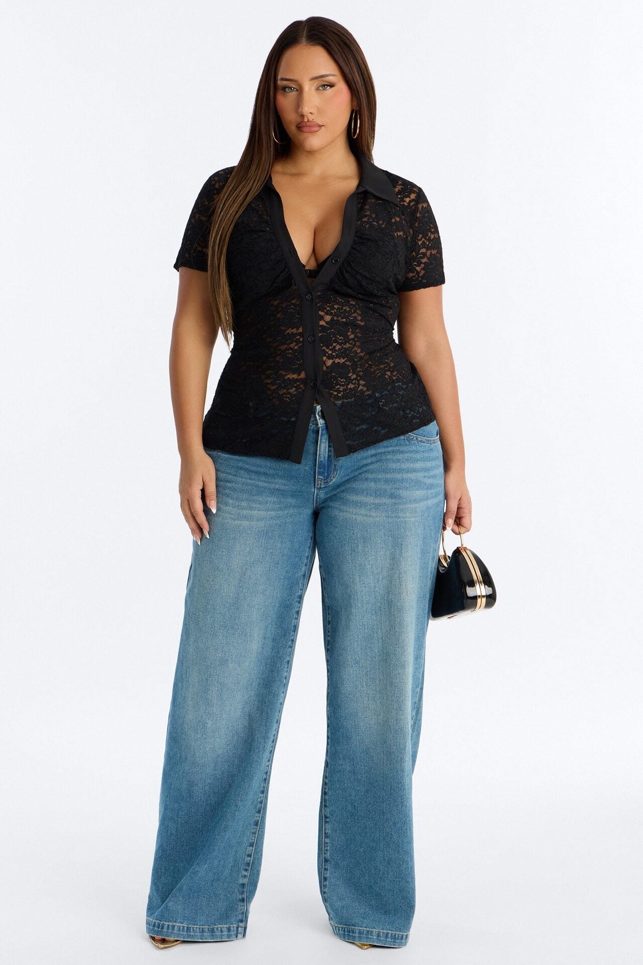 Adelina Short Sleeve Lace Top - Black image 1