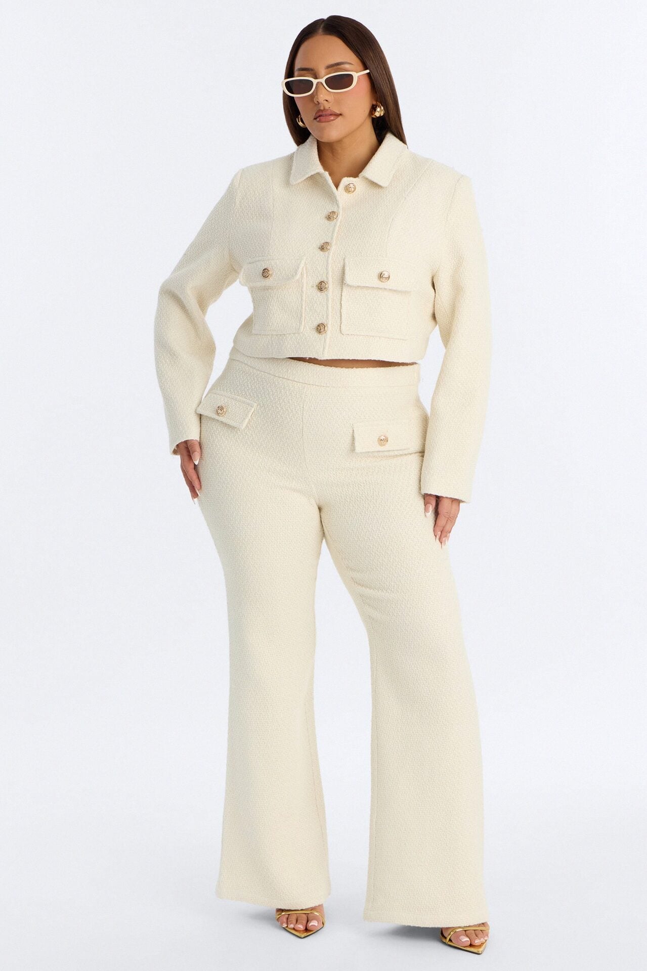 Mary Jane Wide Leg Tweed Pants - Ivory image 1