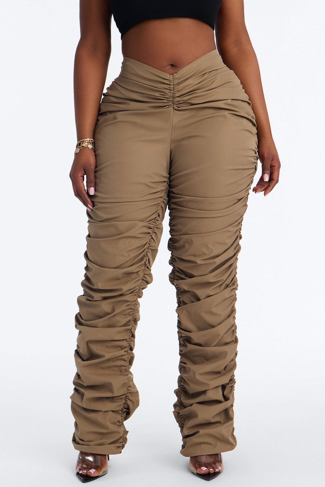 Lettie Mid Rise Ruched Skinny Pant - Taupe image 1