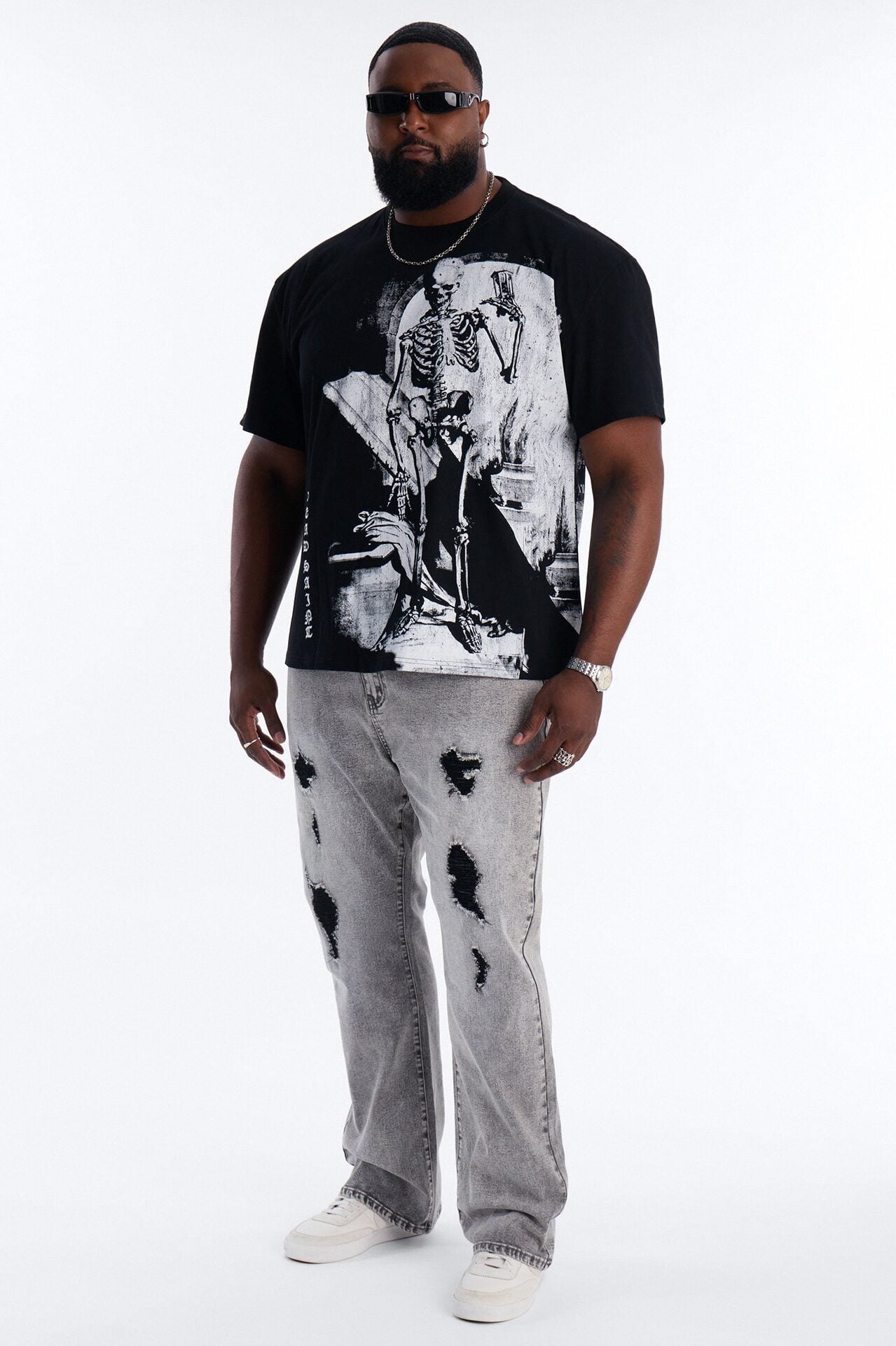 Stacked Skinny Slim Flare Acid Distressed Jeans - Grey image 1