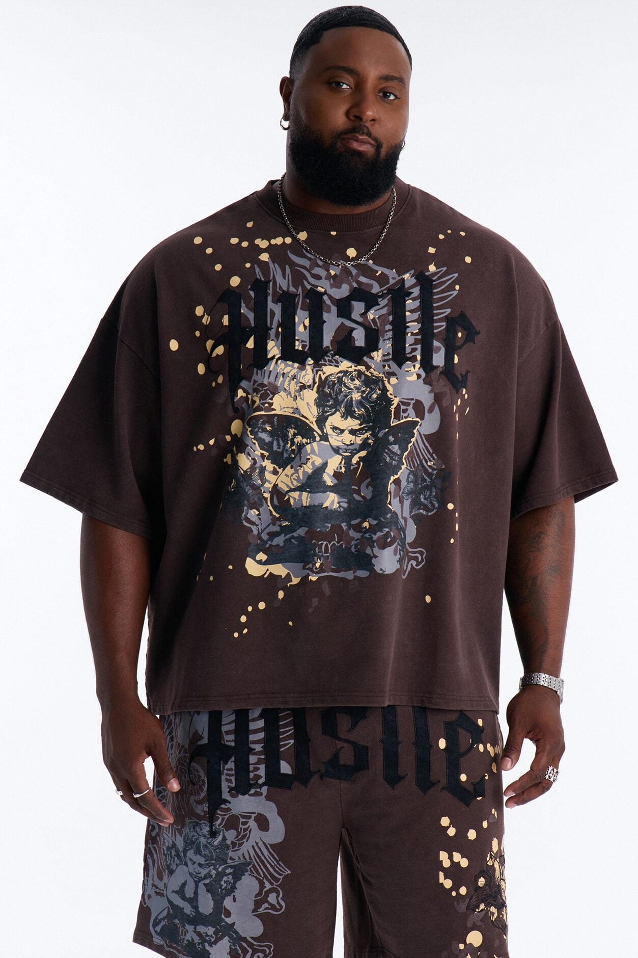 Heavenly Hustle Patch Oversized French Terry Tee - Brown image 5