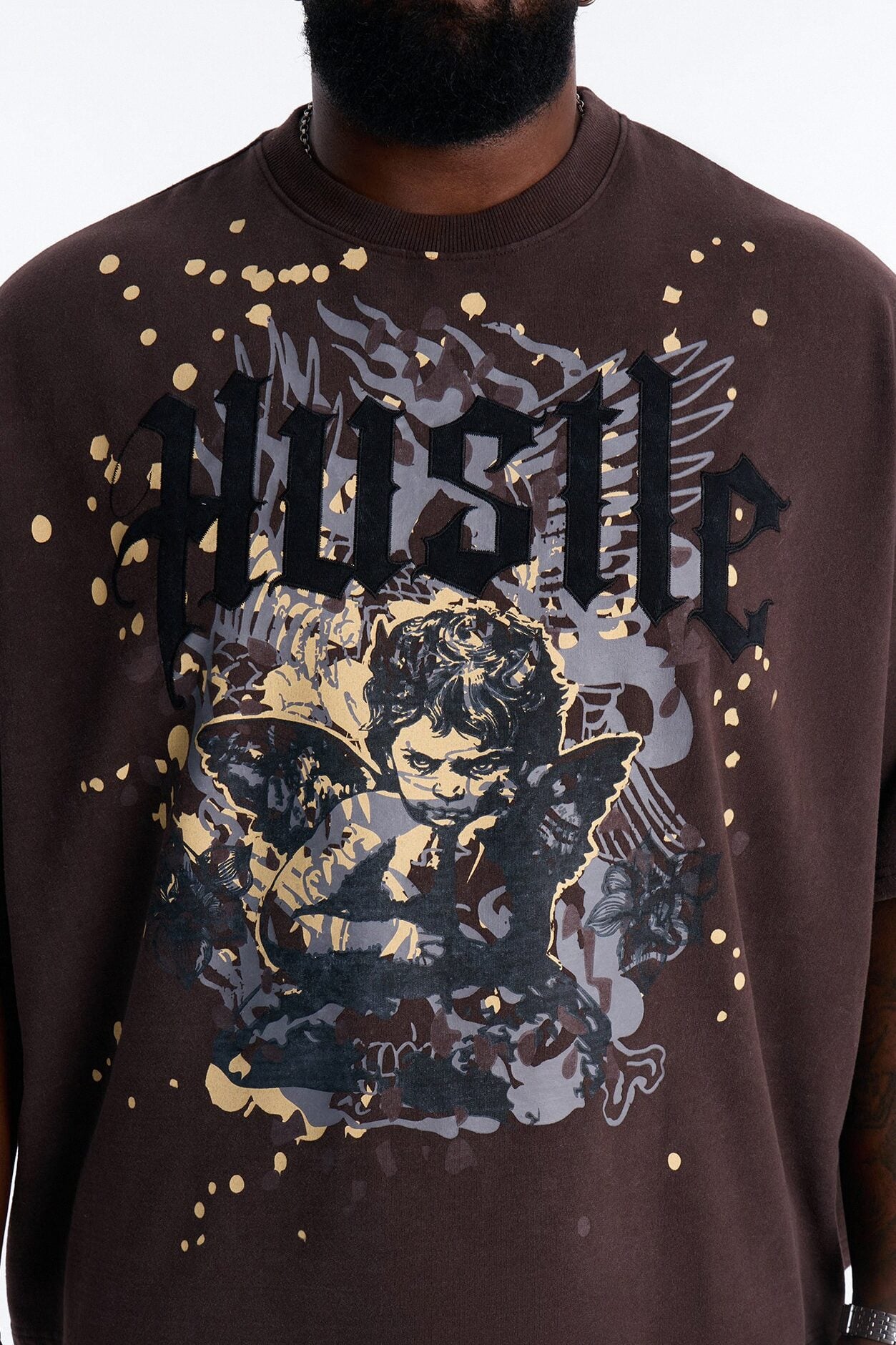 Heavenly Hustle Patch Oversized French Terry Tee - Brown image 7