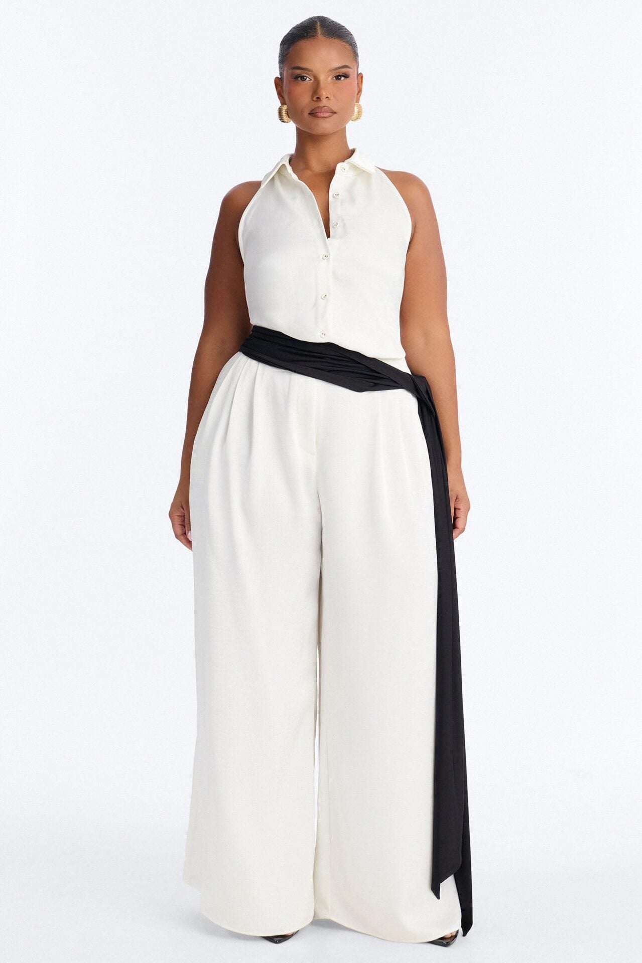 Brea Wide Leg Waist Scarf Jumpsuit - Ivory image 1