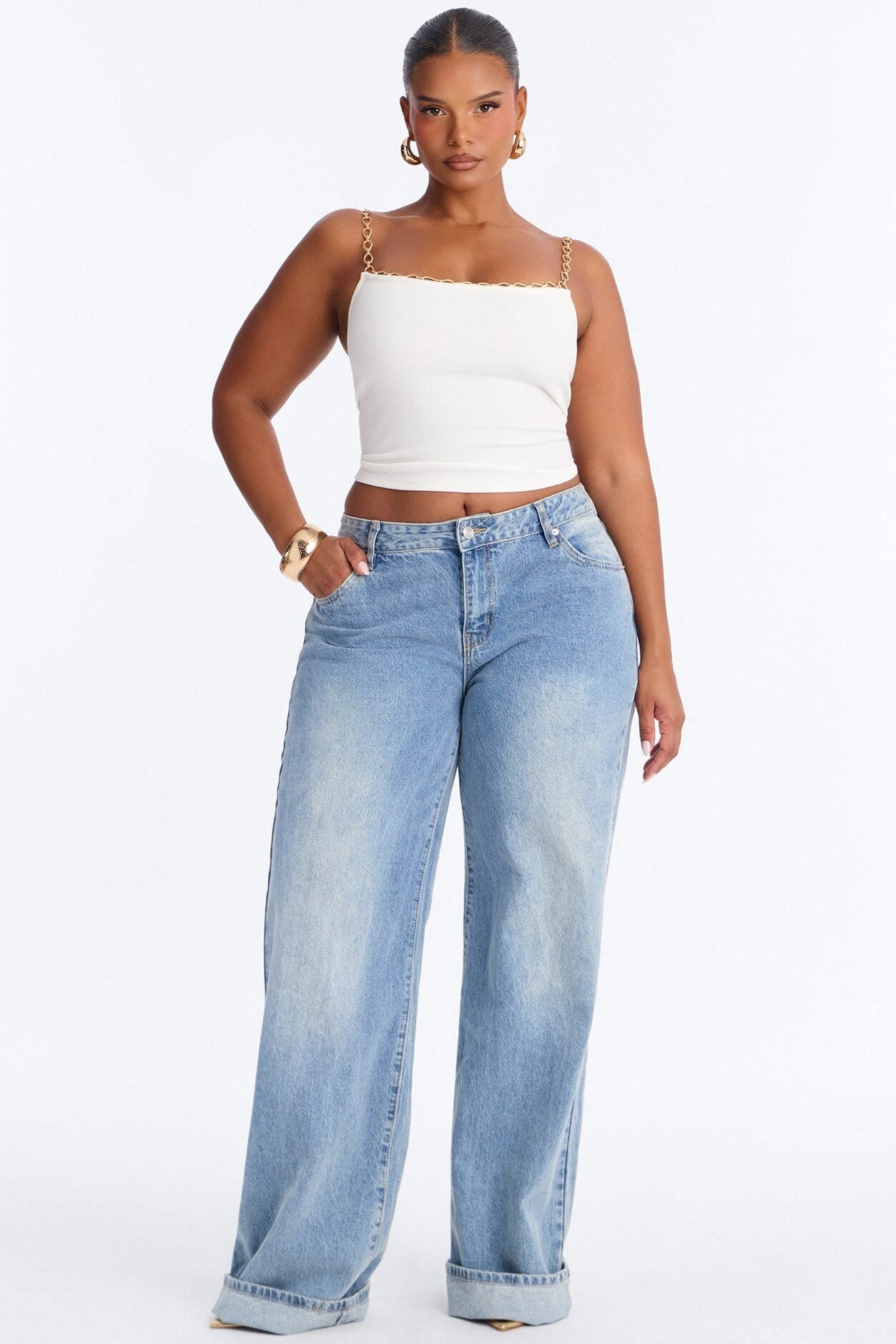 Evelyn Ribbed Chain Strap Tank Top - White image 1