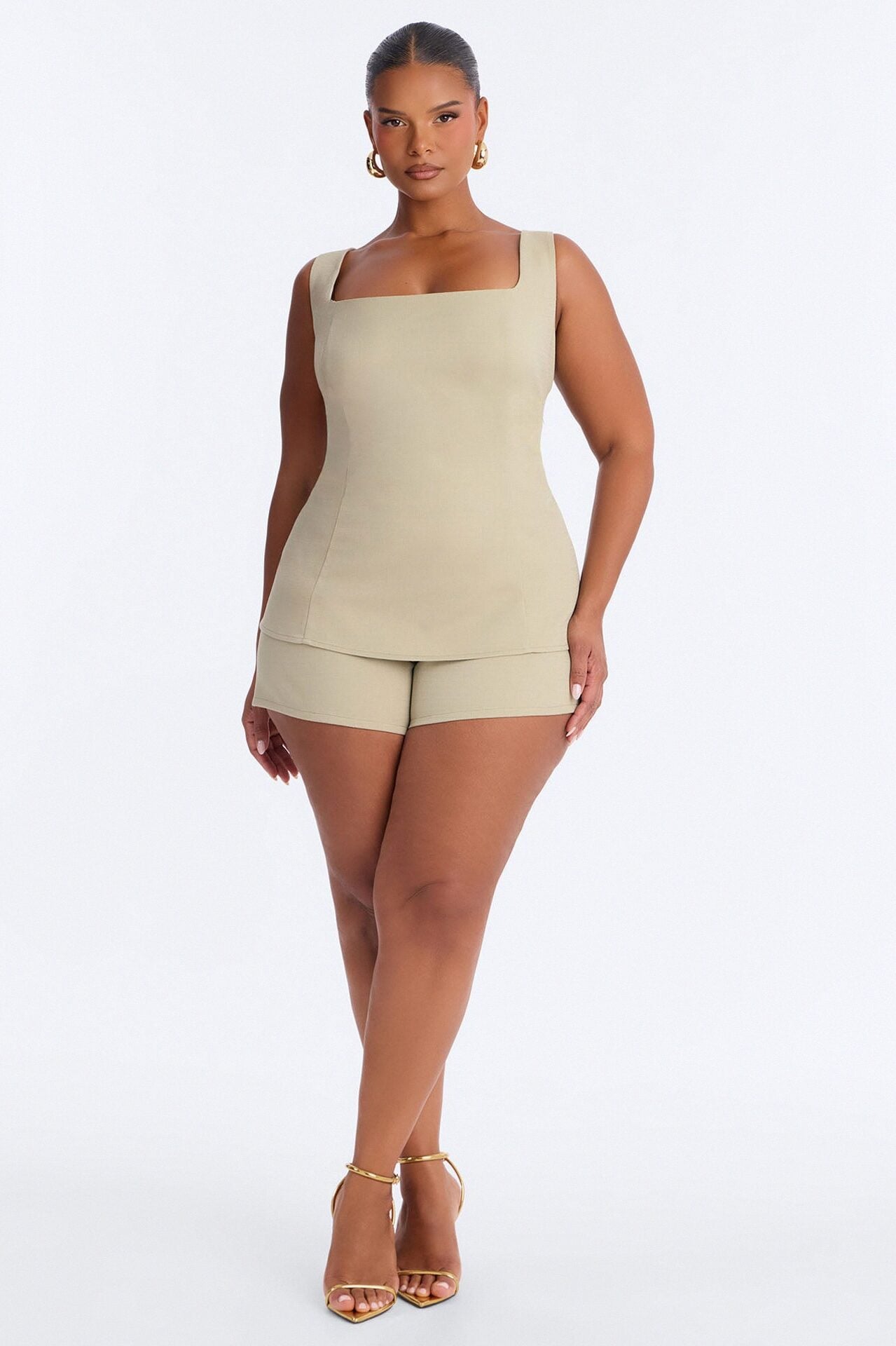 Isla Linen Sleeveless Romper - Olive image 1