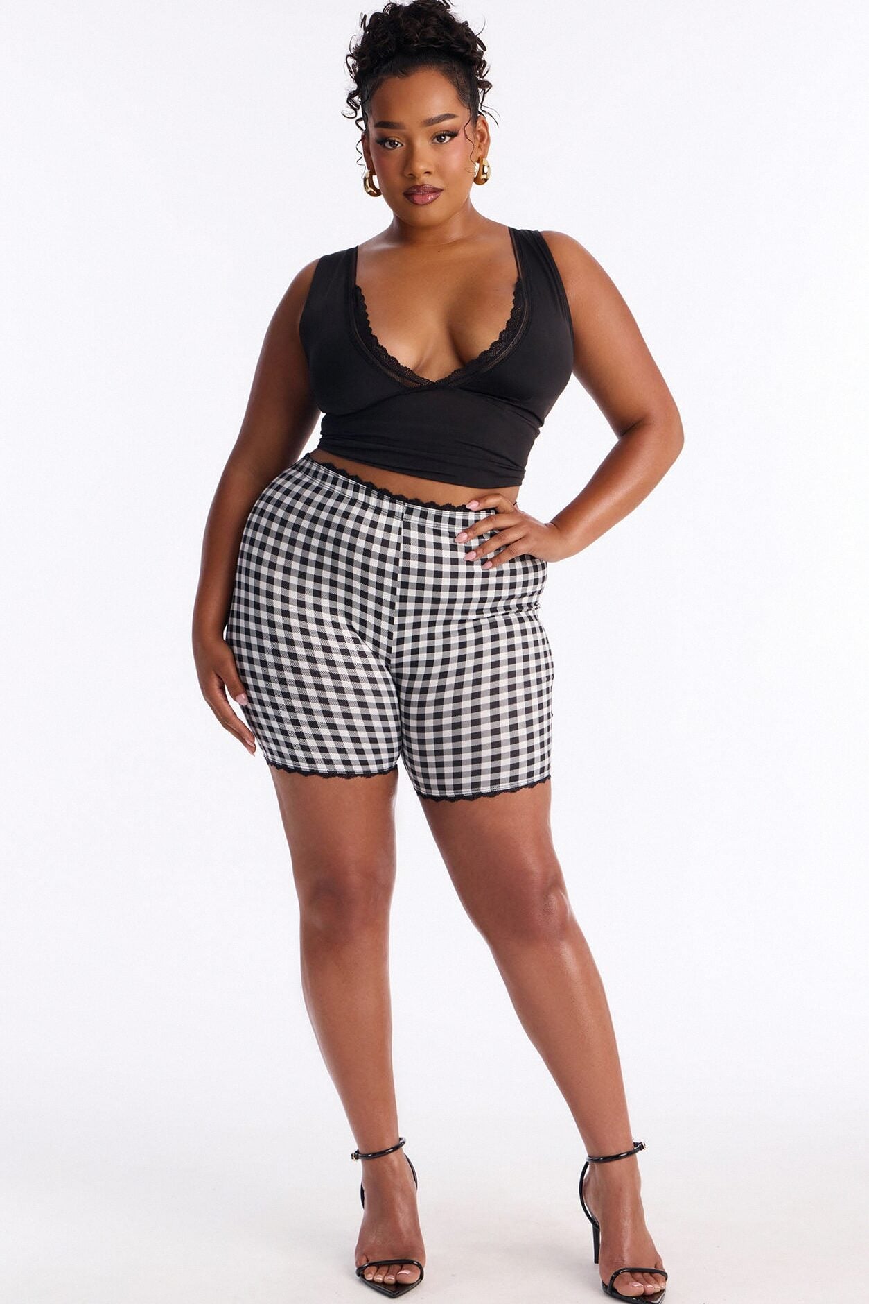 Florentina Lace Trim Biker Short - Black image 1