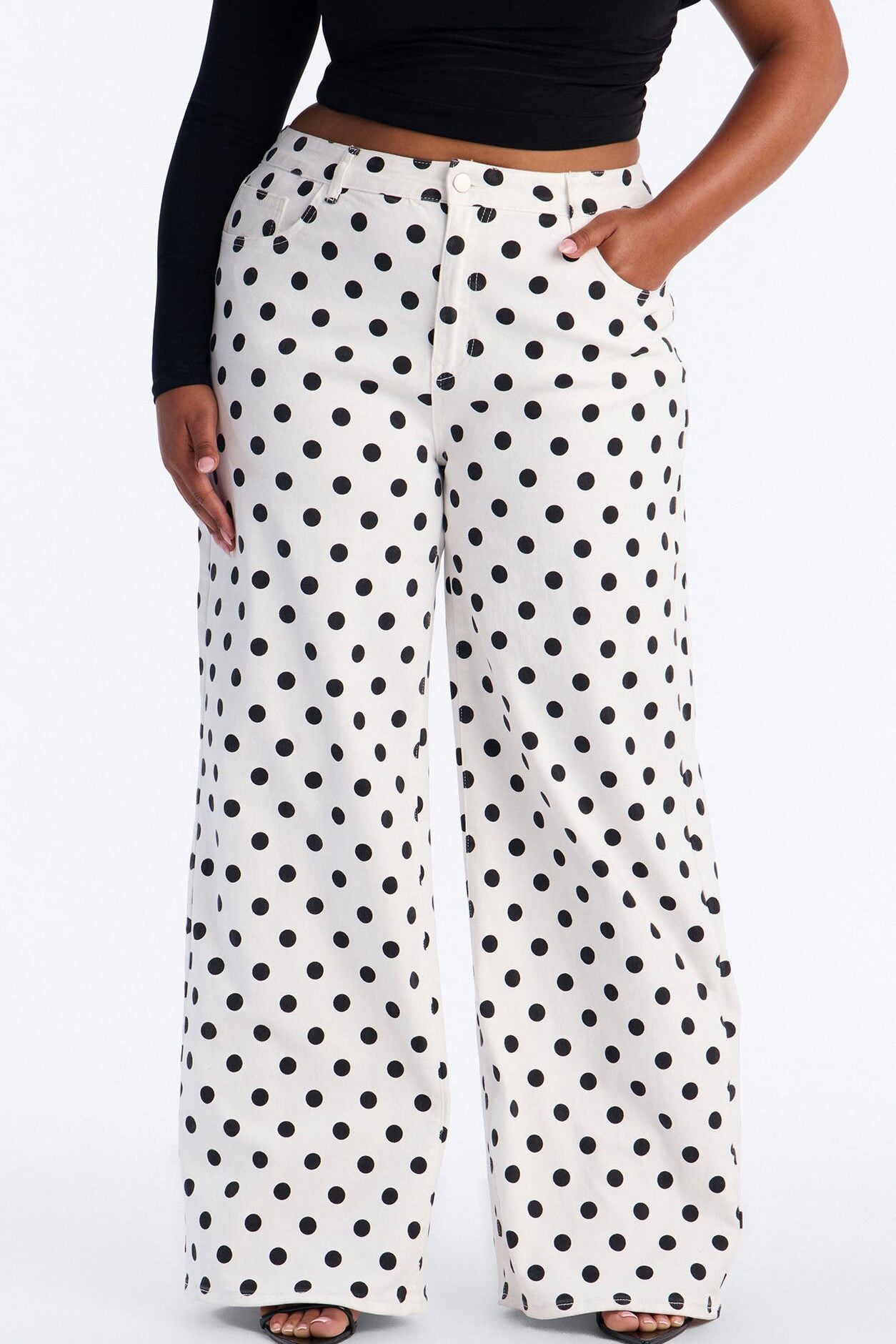 On The Dot Printed Wide Leg Jeans - White/combo image 7