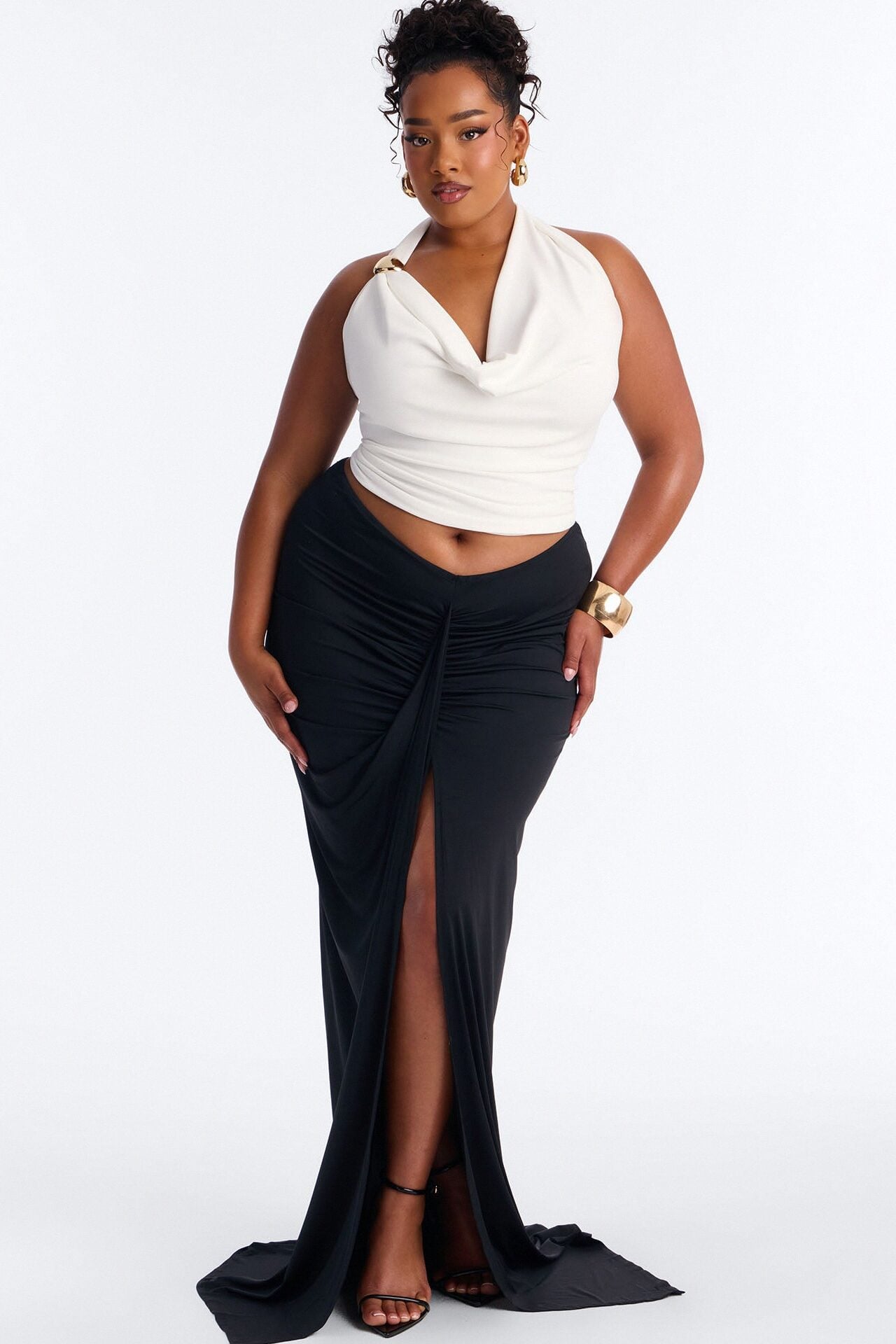 Celine Cowl Neck Hardware Halter Top - White image 6
