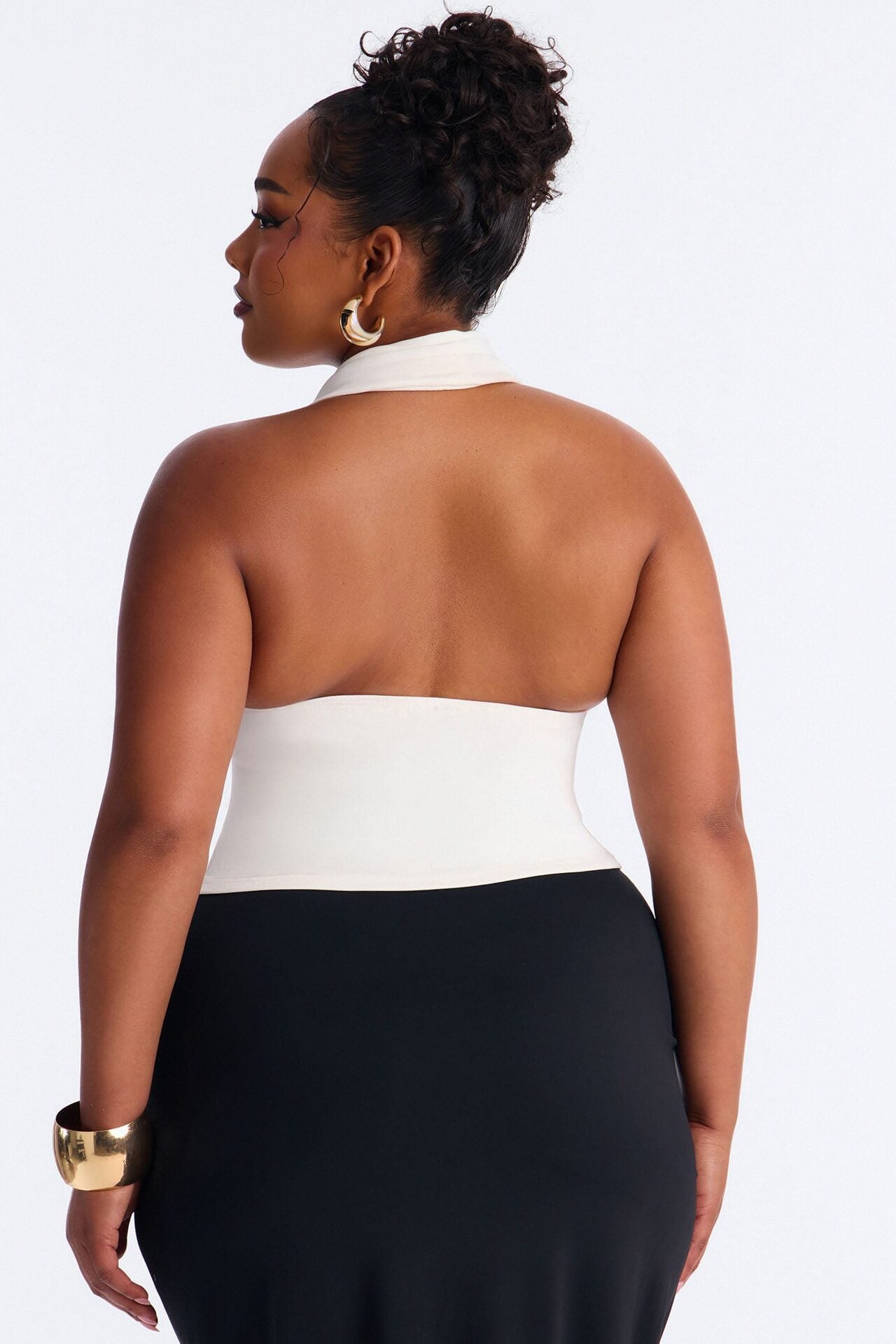 Celine Cowl Neck Hardware Halter Top - White image 8