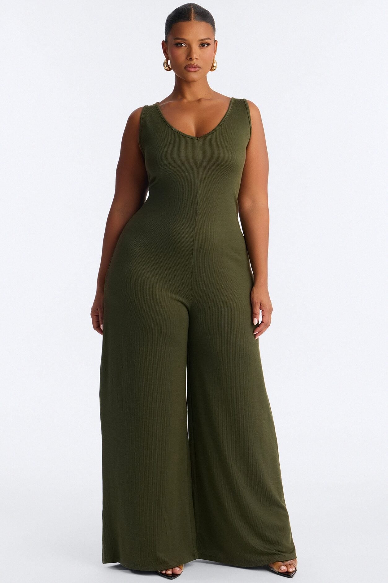 Making My Way Ribbed Jumpsuit - Olive image 1