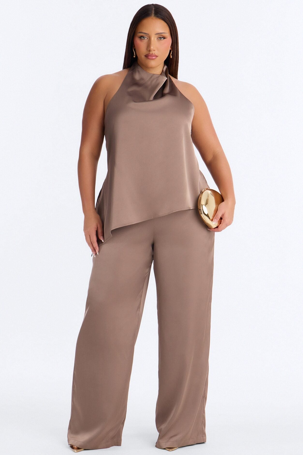 Joana Satin Draped Jumpsuit - Mocha image 1