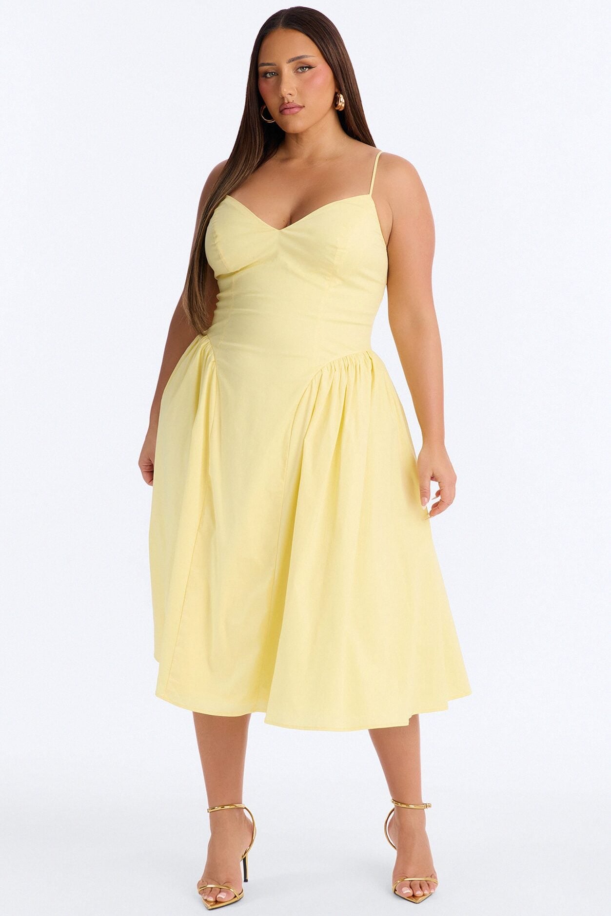 Whitney Pleated Poplin Midi Dress - Yellow image 1
