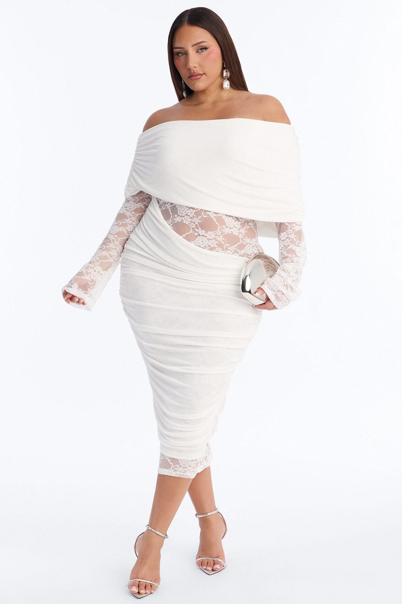 Nadia Lace Slinky Midi Dress - White image 1