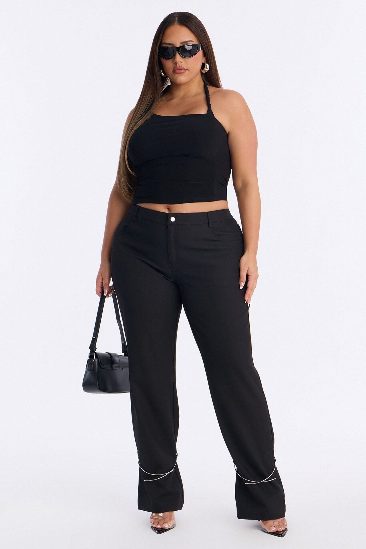 Guiliana Metal Cuffed Straight Leg Trouser - Black image 1