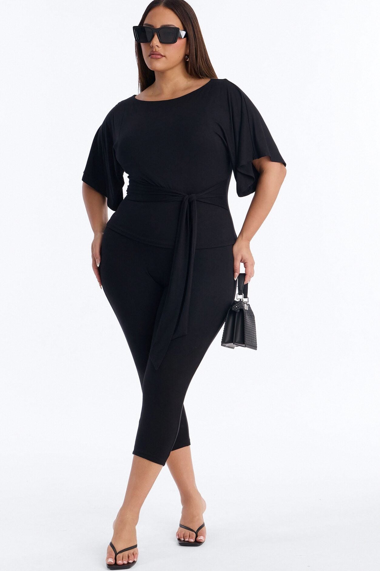 Sophie Tie Waist Capri Set - Black image 1