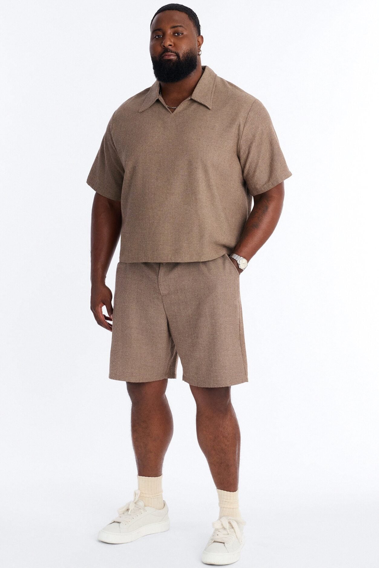 Maison Tailored Textured Wrapped Short - Brown image 1