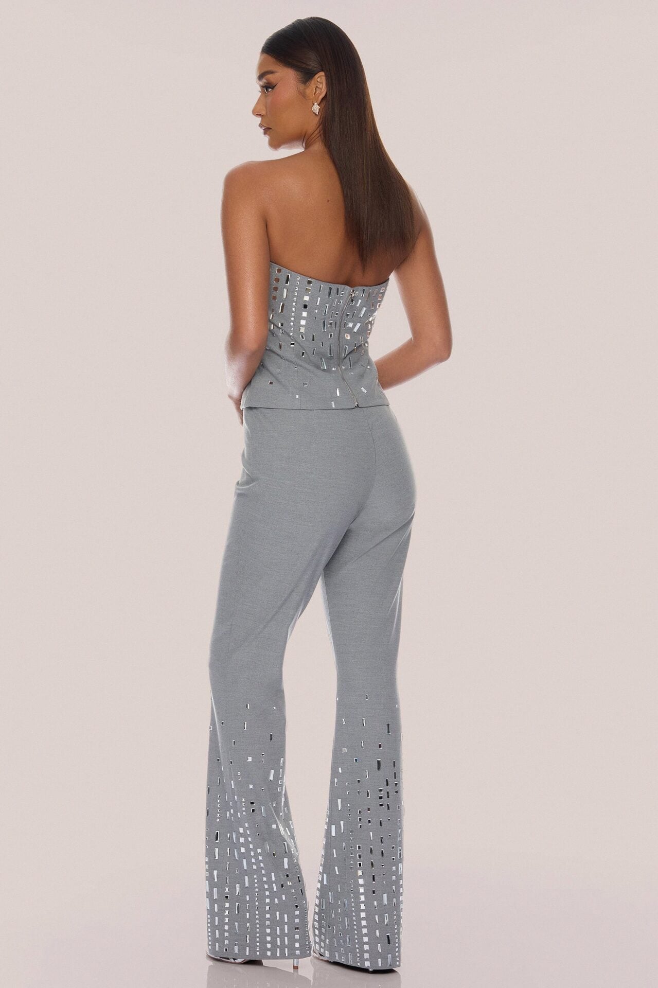 Standout Moment Rhinestone Pant Set - Grey image 4