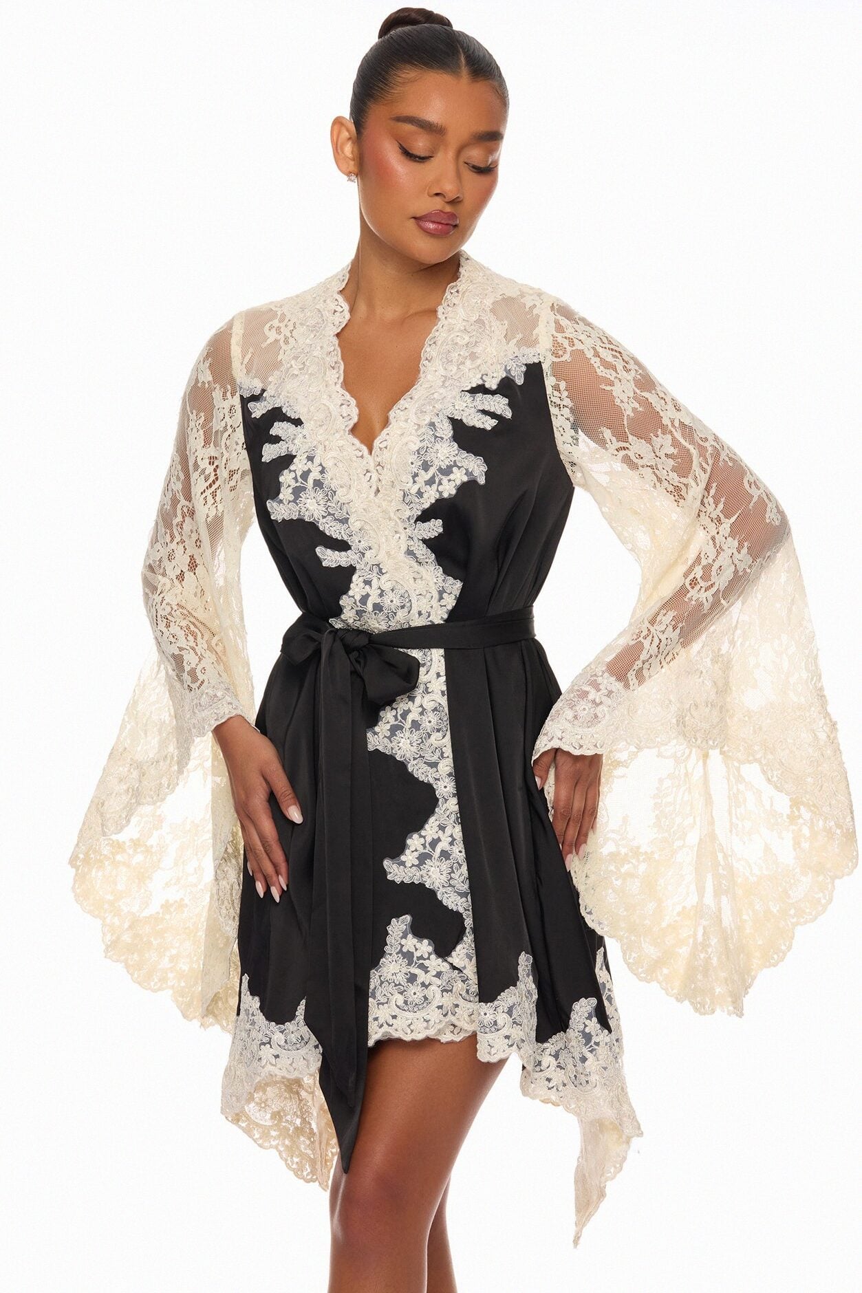 Cathryn Lace Satin Kimono - Black image 2