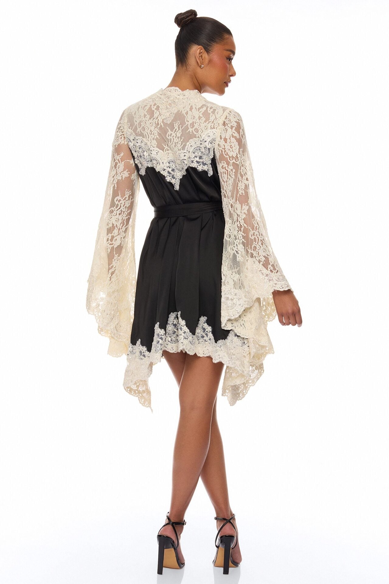 Cathryn Lace Satin Kimono - Black image 3